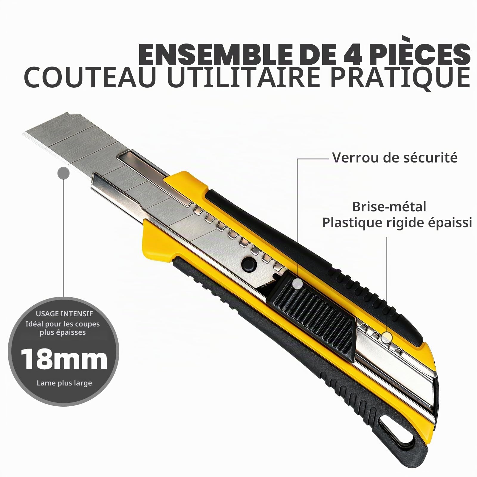 CCLIFE DIY Tools Cutter Pro 18mm 4 Pcs +20 Lames Métal
