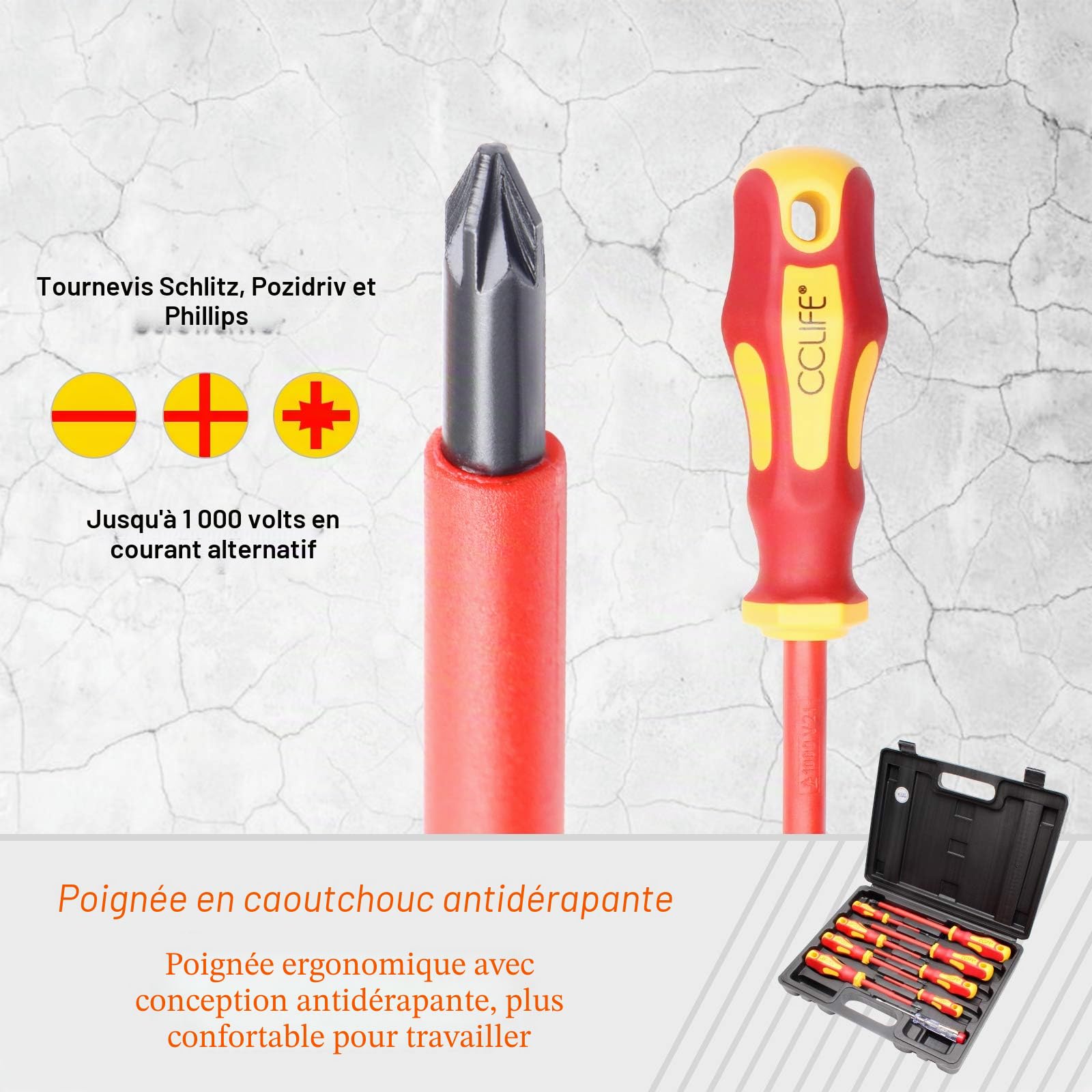 CCLIFE Screwdriver Sets tournevis isolés VDE 1000V lot 9