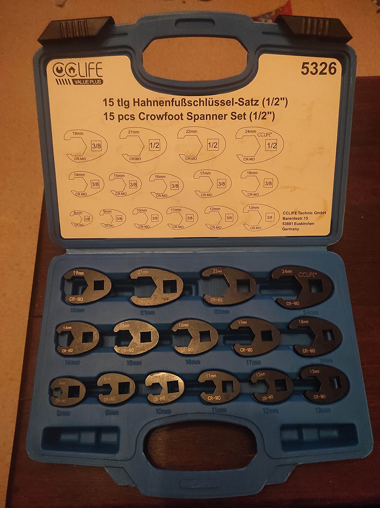 CCLIFE Wrenches Jeu 10 clés crowfoot 10-22mm 3/8 CR-V