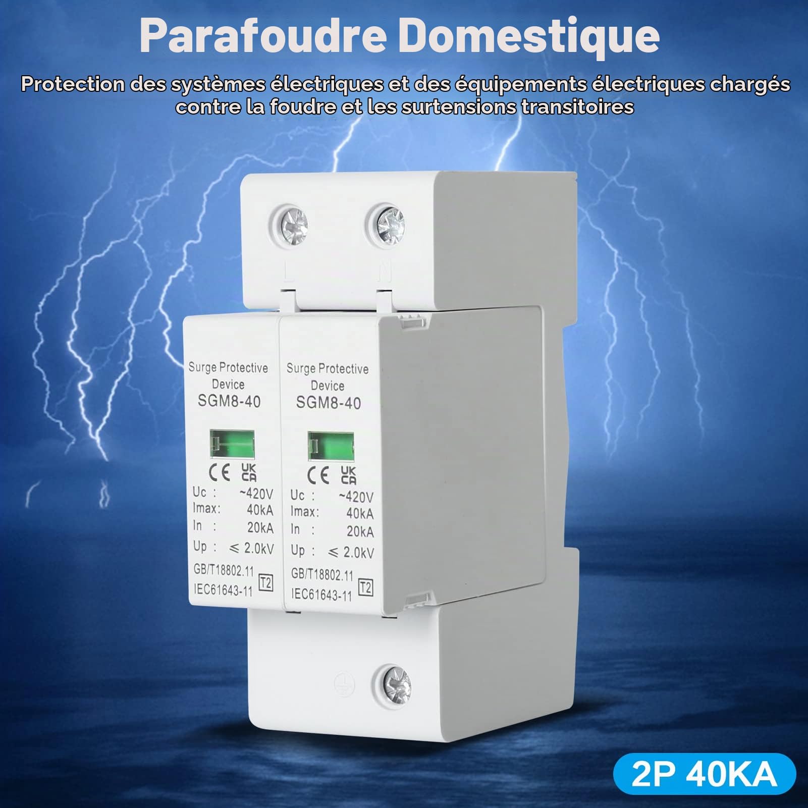 Jadeshay Installation Électrique parafoudre 2P 40kA 220V