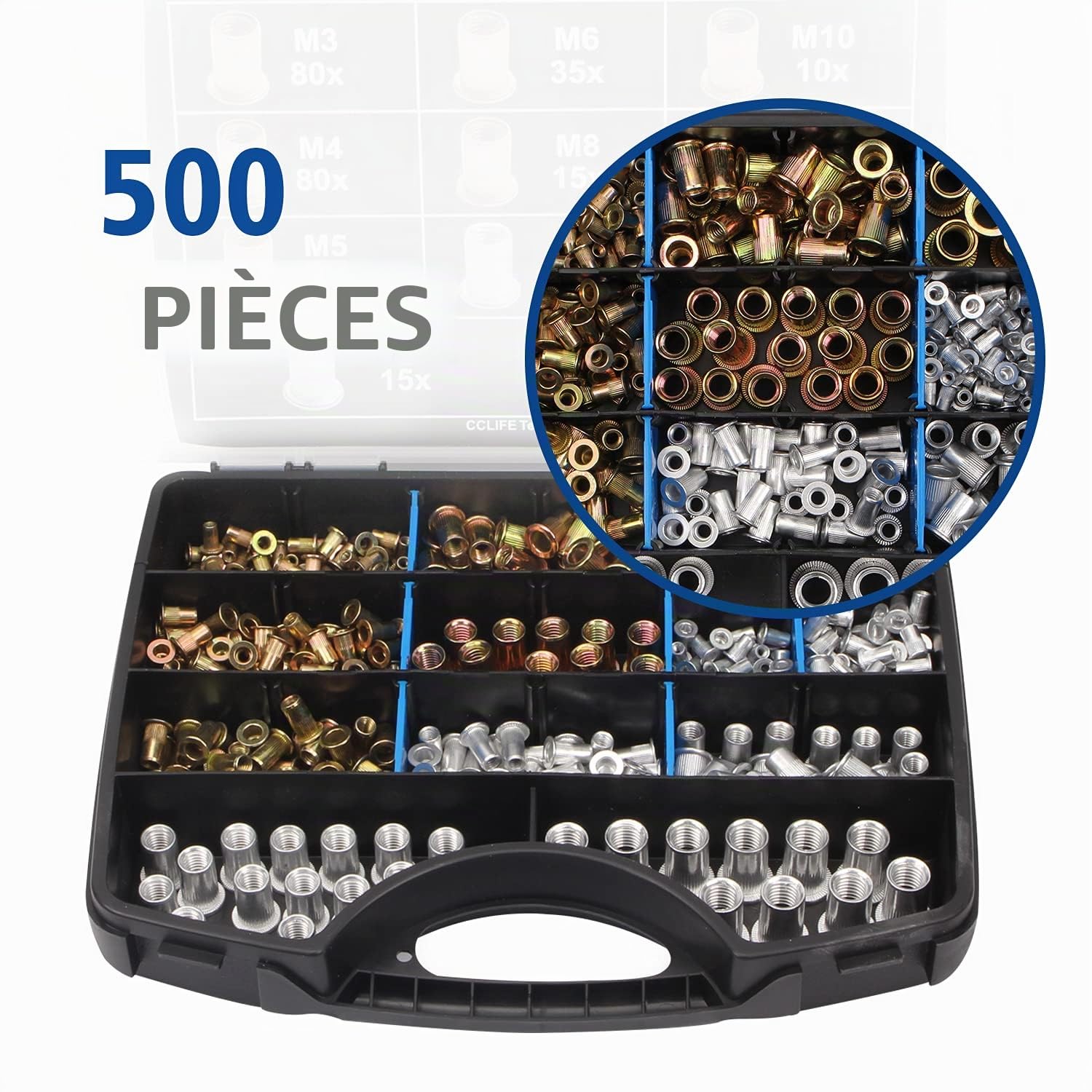 CCLIFE Rivet Guns écrous rivet acier zinc 500 pièces M3-M10