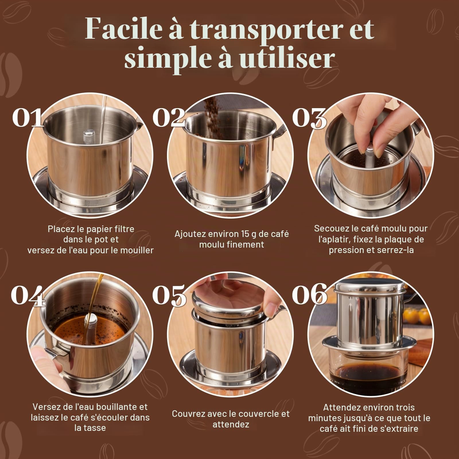 OUKENS Filtre Café Vietnamien Inox 100 ml 1 Tasse Réutilisable