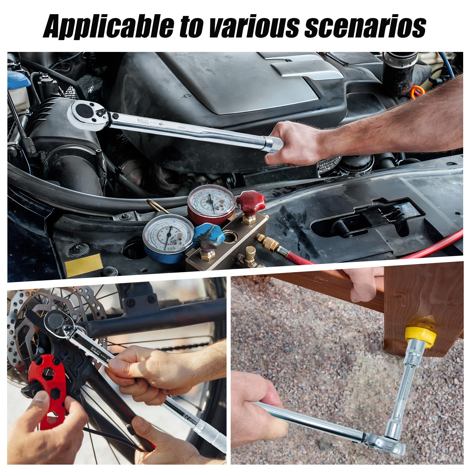 CCLIFE Wrenches clé dynamométrique 1/2 28-210 Nm kit 5 pièces