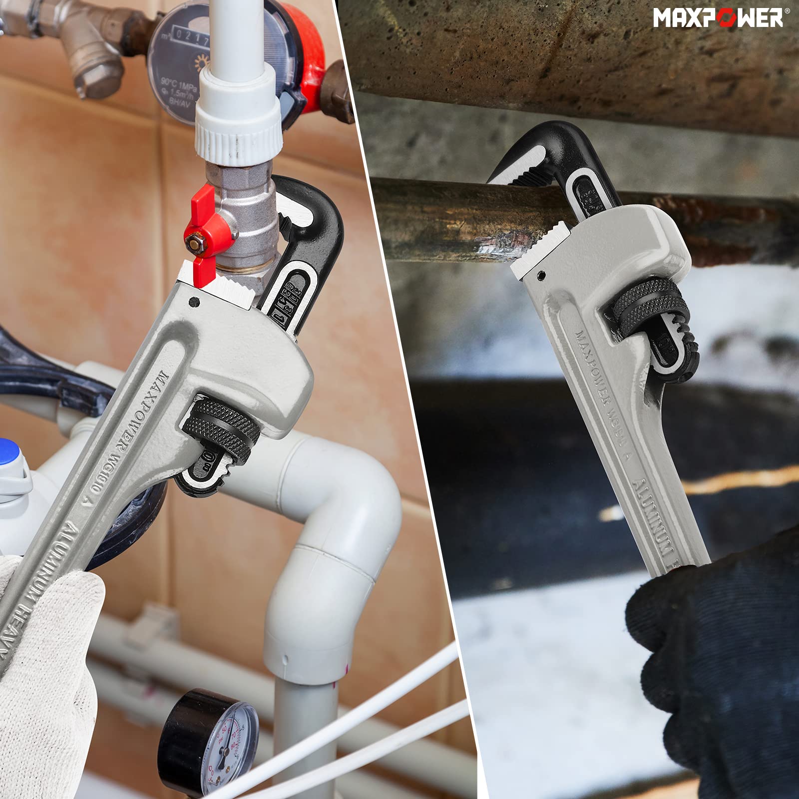 MaxPower Outils de plomberie clés tuyau alu 10-14-18 pouces lot