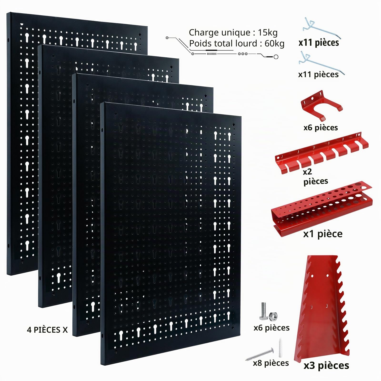 CCLIFE DIY Tools panneau mural 4 panneaux 160x60cm 37 crochets