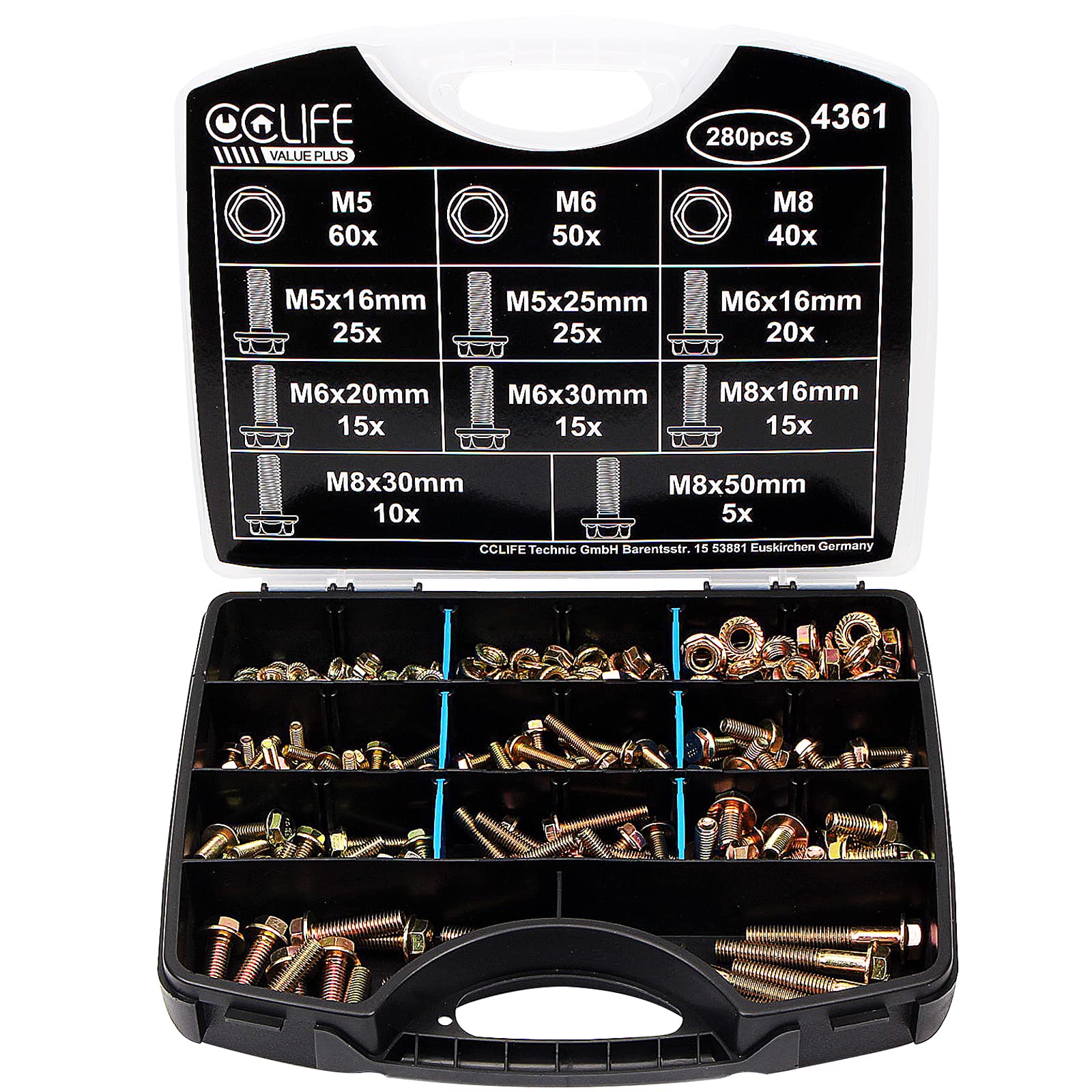 CCLIFE DIY Tools Coffret 280 Boulons à Bride M5 M6 M8 Galvanisé