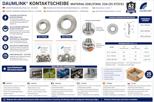 DAUMLINK Rondelles de contact rondelle inox A2 8,2x18 lot 25