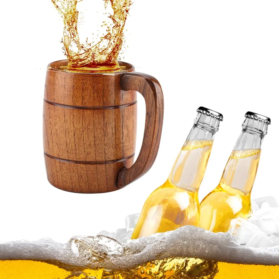 Jadeshay Tasse en Bois 350ml Chope Bière Rétro