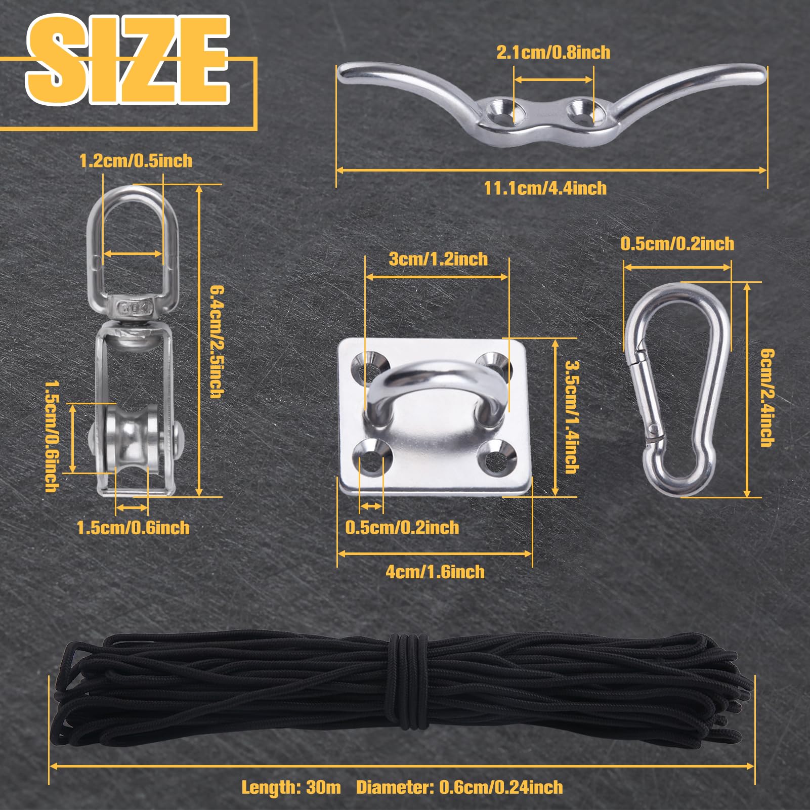 LEONTOOL M15 Kit poulie inox corde nylon levage
