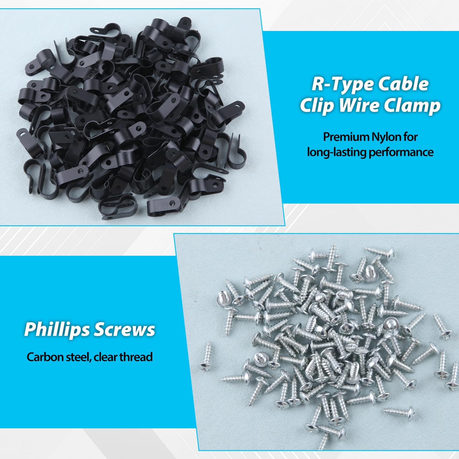LEONTOOL Vis Écrous Clips Câble Nylon Type R 13 mm Lot 100 + Vis