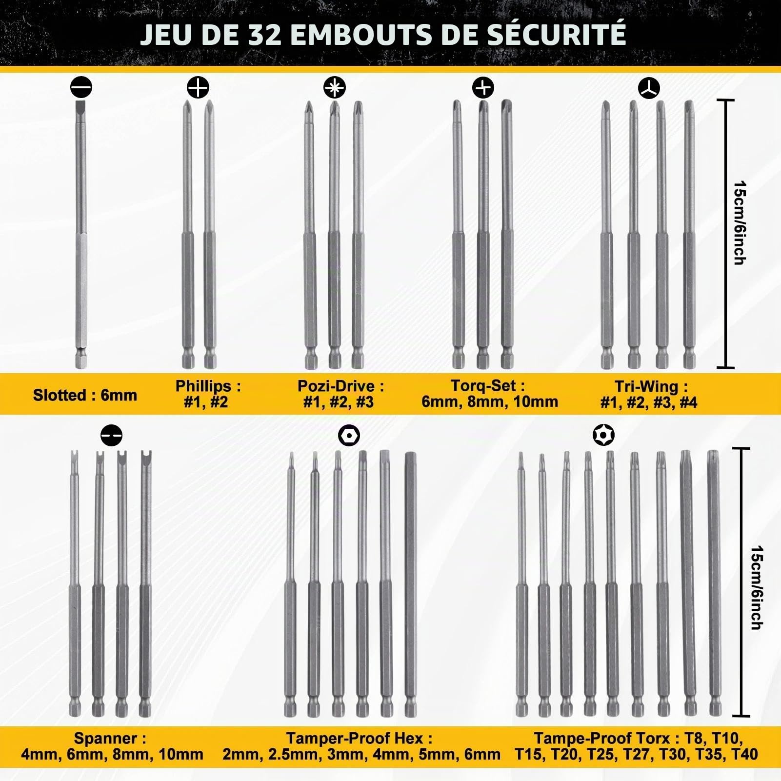 LEONTOOL Tournevis jeu embouts sécurité 32 pièces 15,2 cm