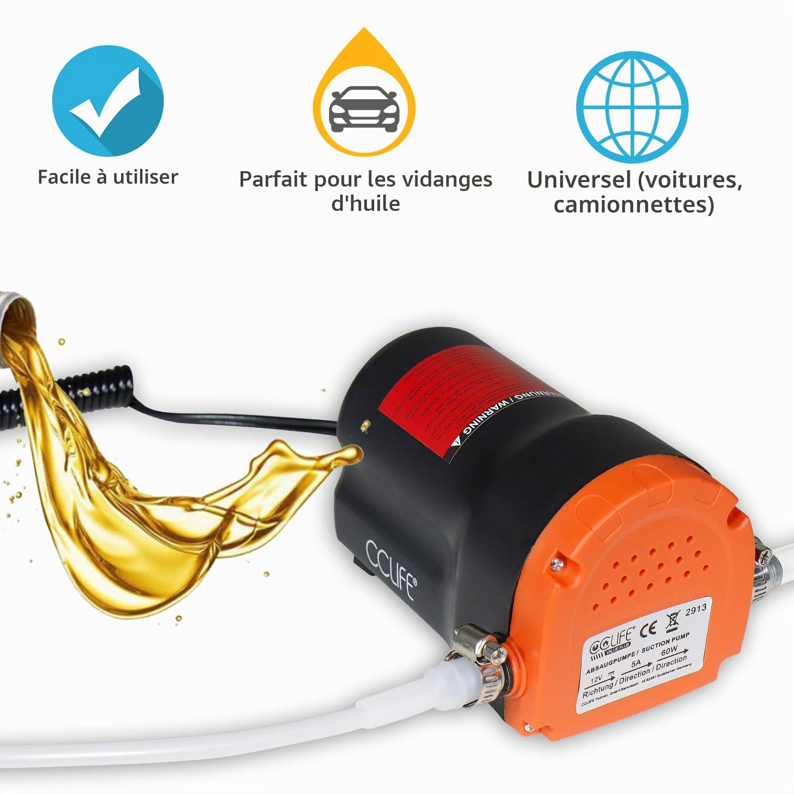 CCLIFE Oil Tools pompe vidange huile 12V 60W