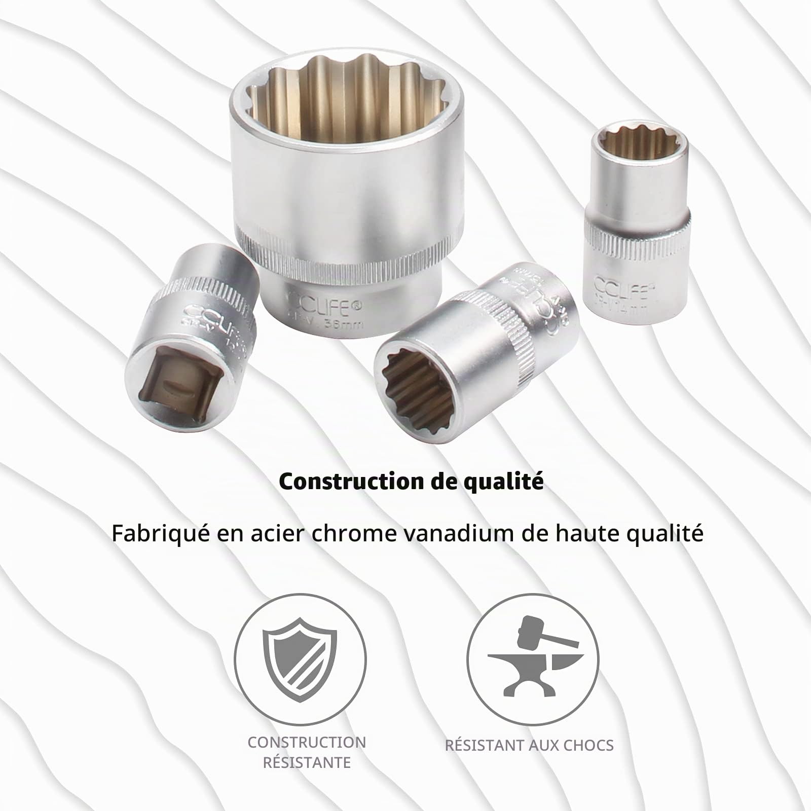 CCLIFE Socket and Bit Sets coffret douilles 1/2 21 pcs Cr-V