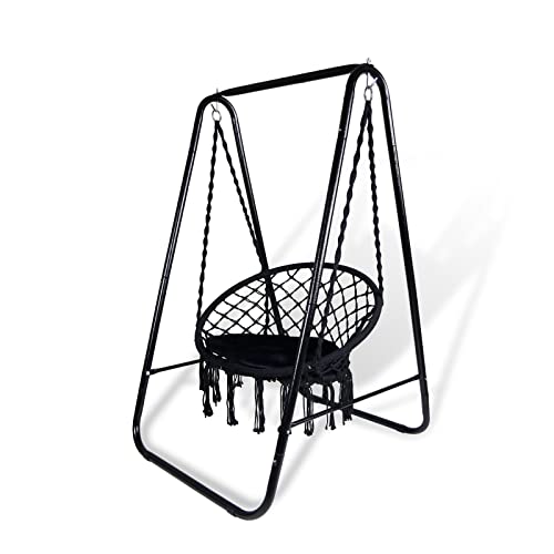 CCLIFE Fauteuil suspendu macramé noir 100 kg avec support