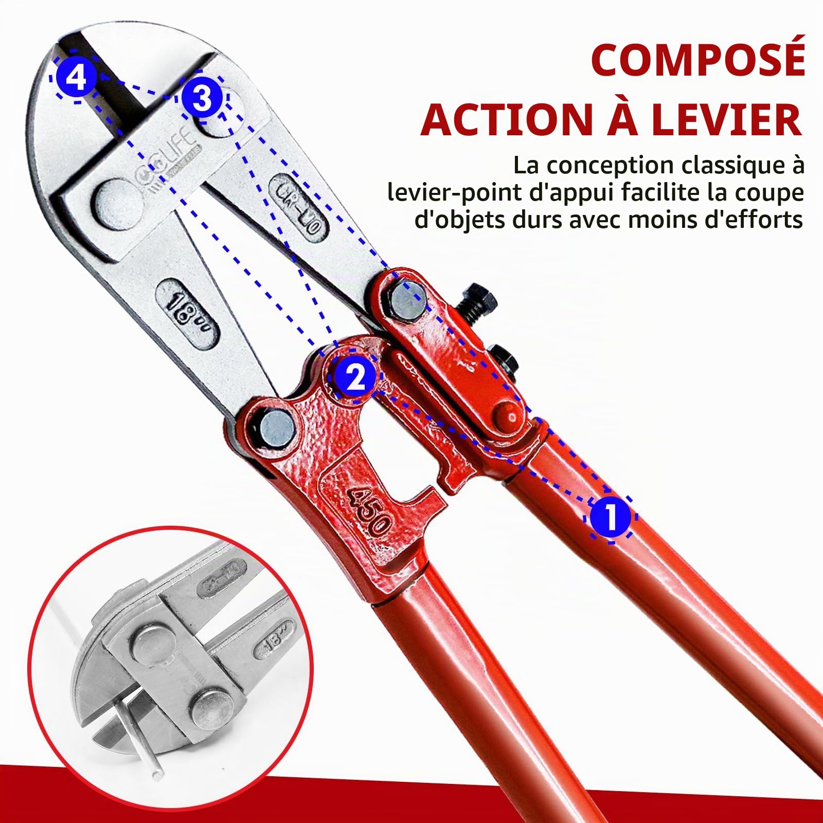 CCLife DIY Tools coupe-boulons 450 mm coupe 6 mm Cr-Mo