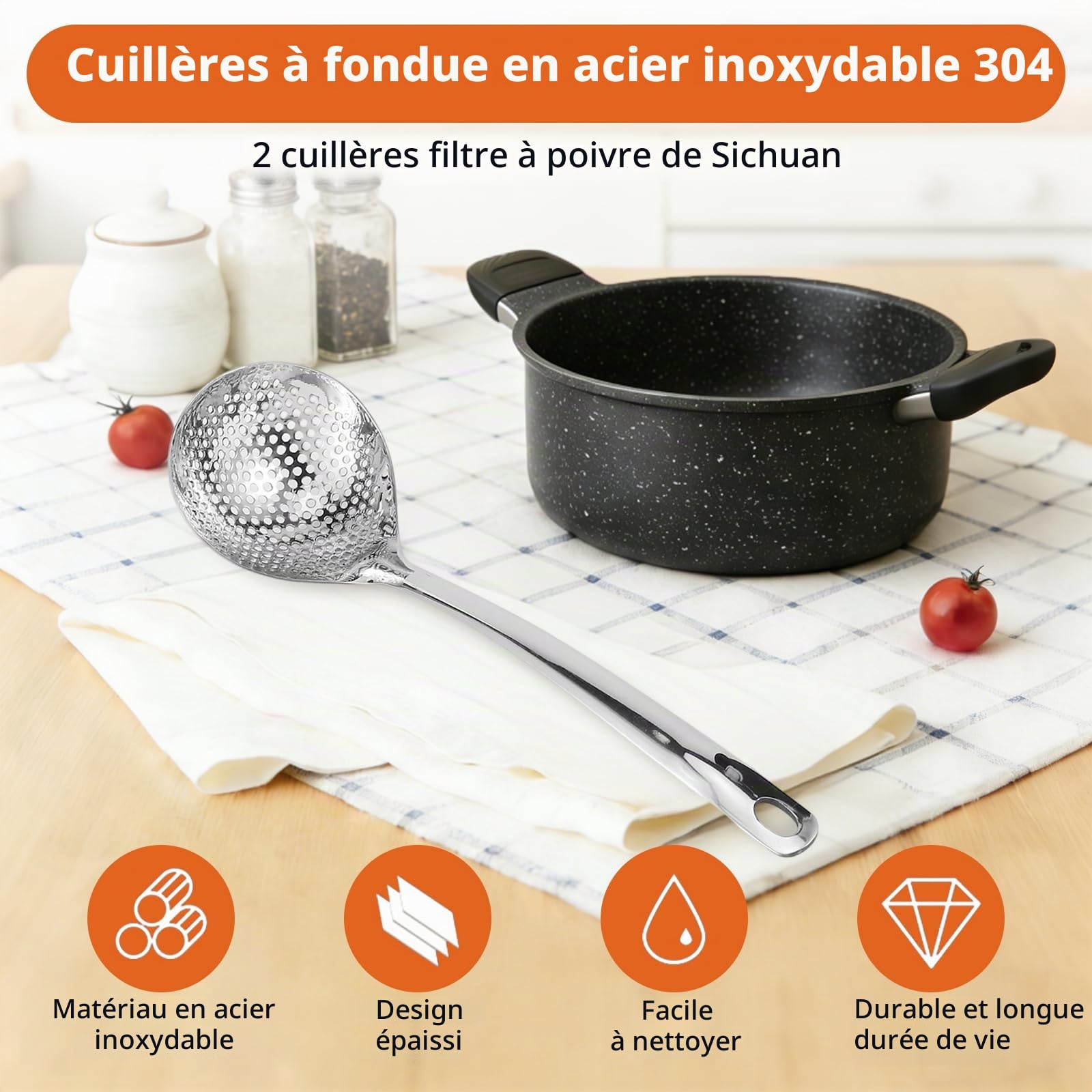 OUKENS Écumoire Inox 30 cm Lot de 2 Acier Inoxydable