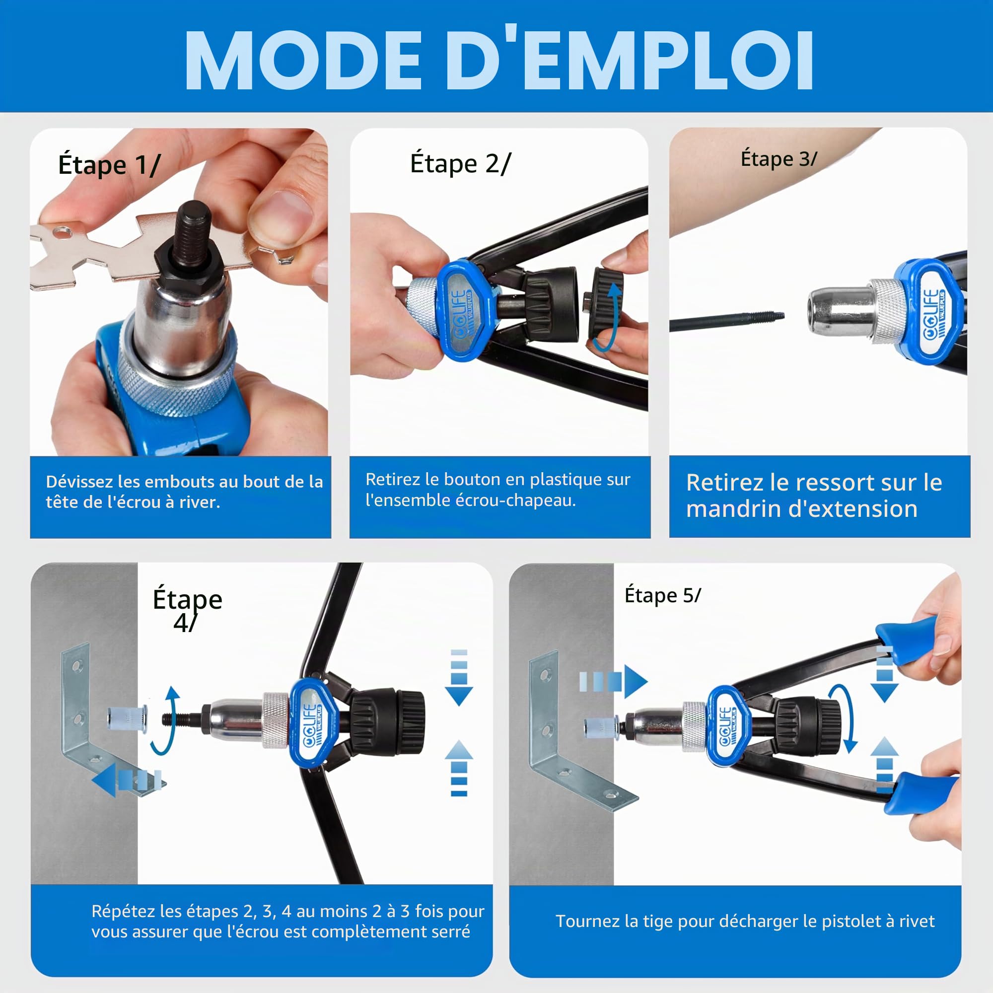 CCLIFE Rivet Guns pince à insert fileté M5-M12 150 écrous