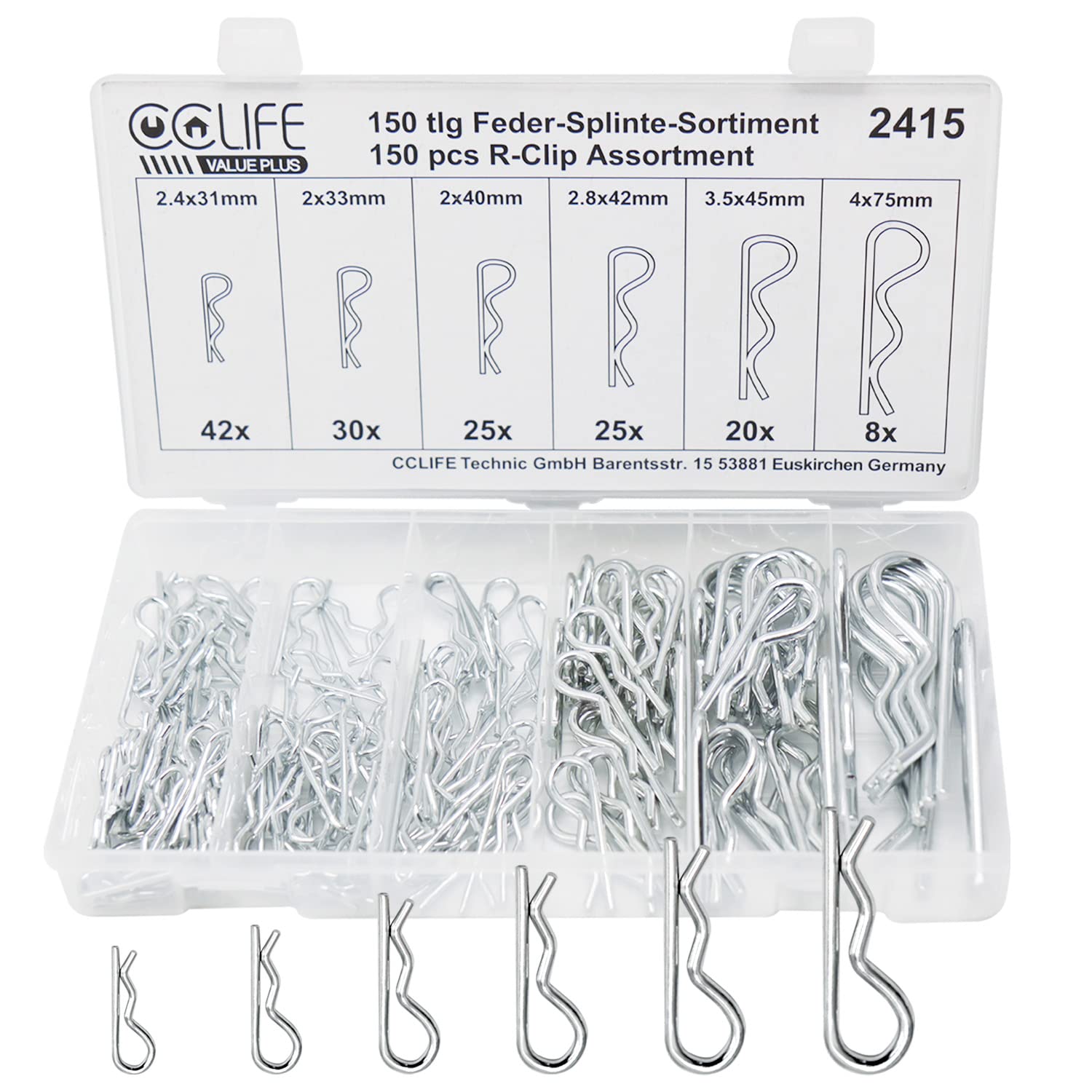 CCLIFE DIY Tools Goupilles clips R zinguées 150 pièces