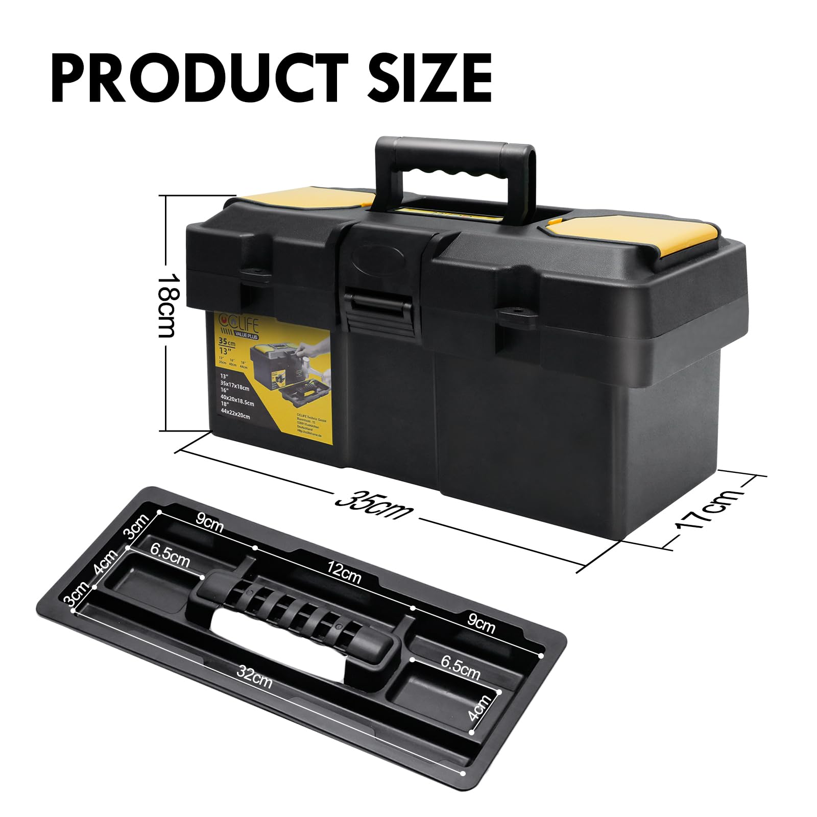 CCLIFE DIY Tools Boîte à Outils Vide 13" Noir Jaune 35 cm