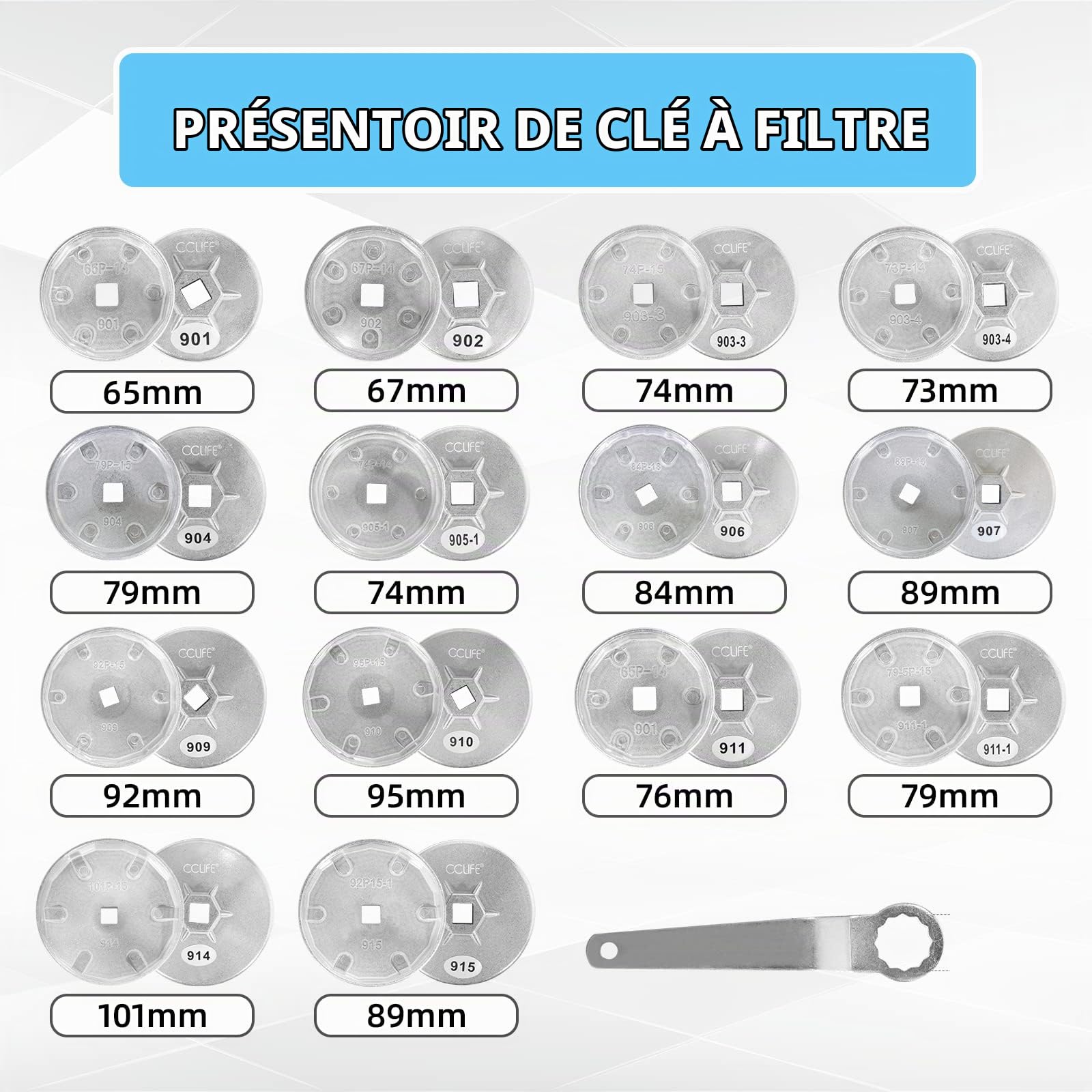 CCLIFE Oil Tools Cloche Filtre à Huile 15 Pcs Alu