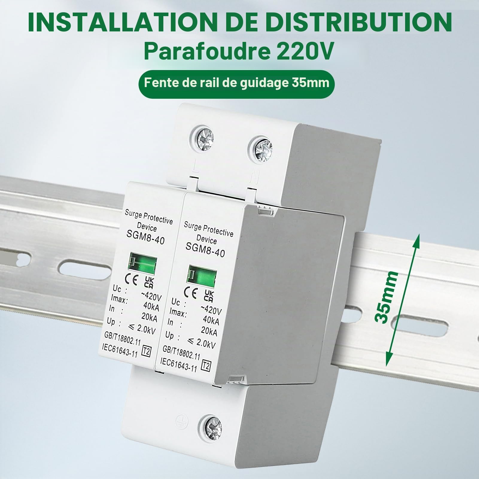 Jadeshay Installation Électrique parafoudre 2P 40kA 220V