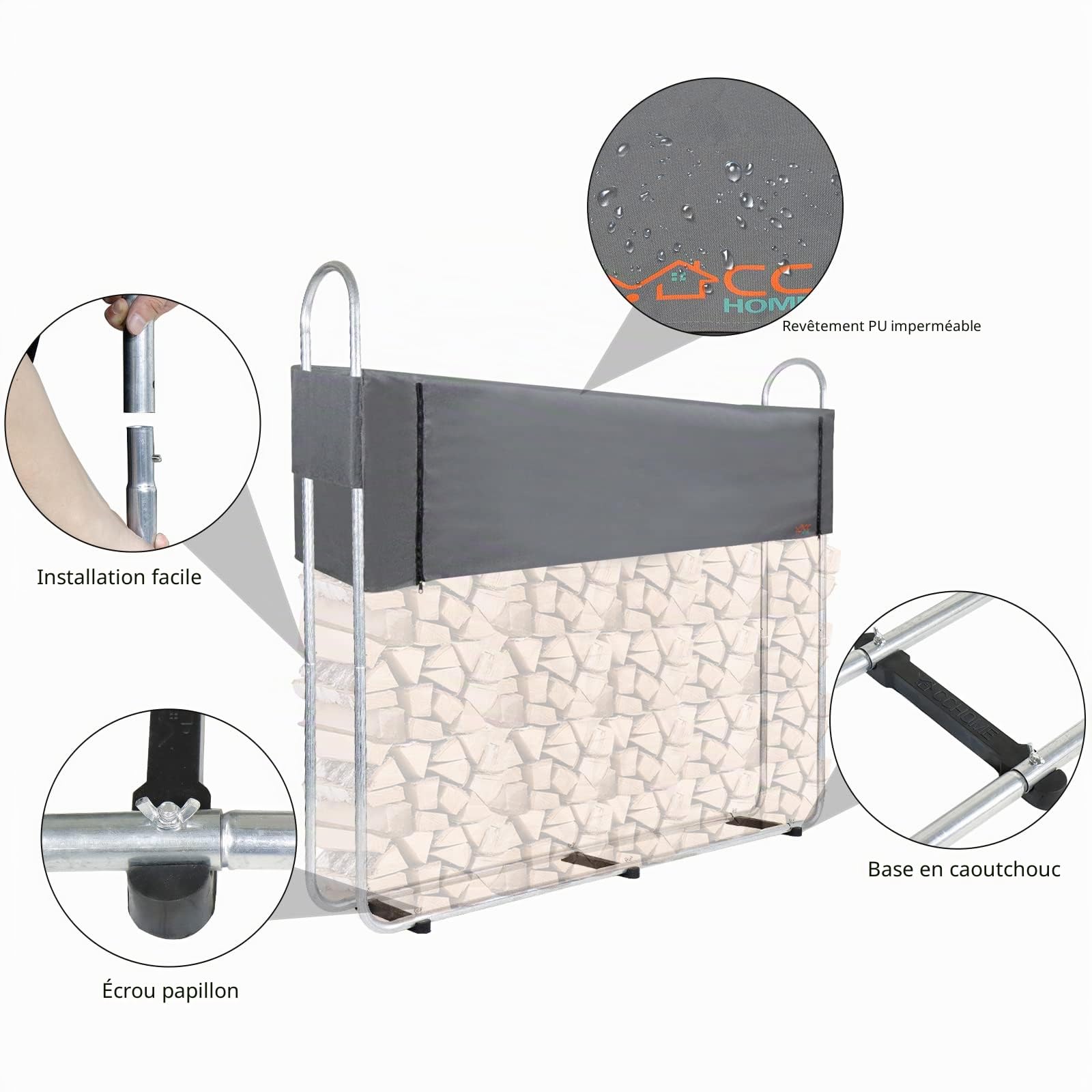 CCLIFE DIY Tools Range Bûches Métal avec Bâche