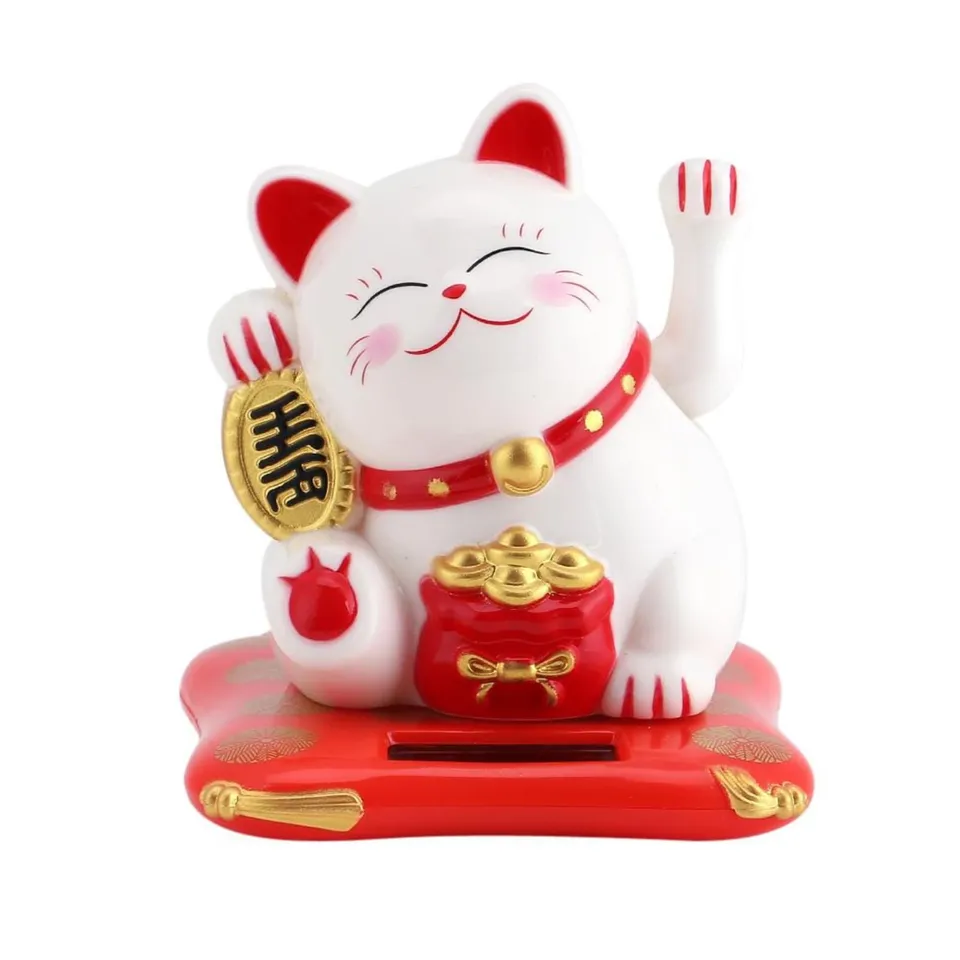 Jadeshay Lucky Cat Chat Solaire Blanc Maneki Neko