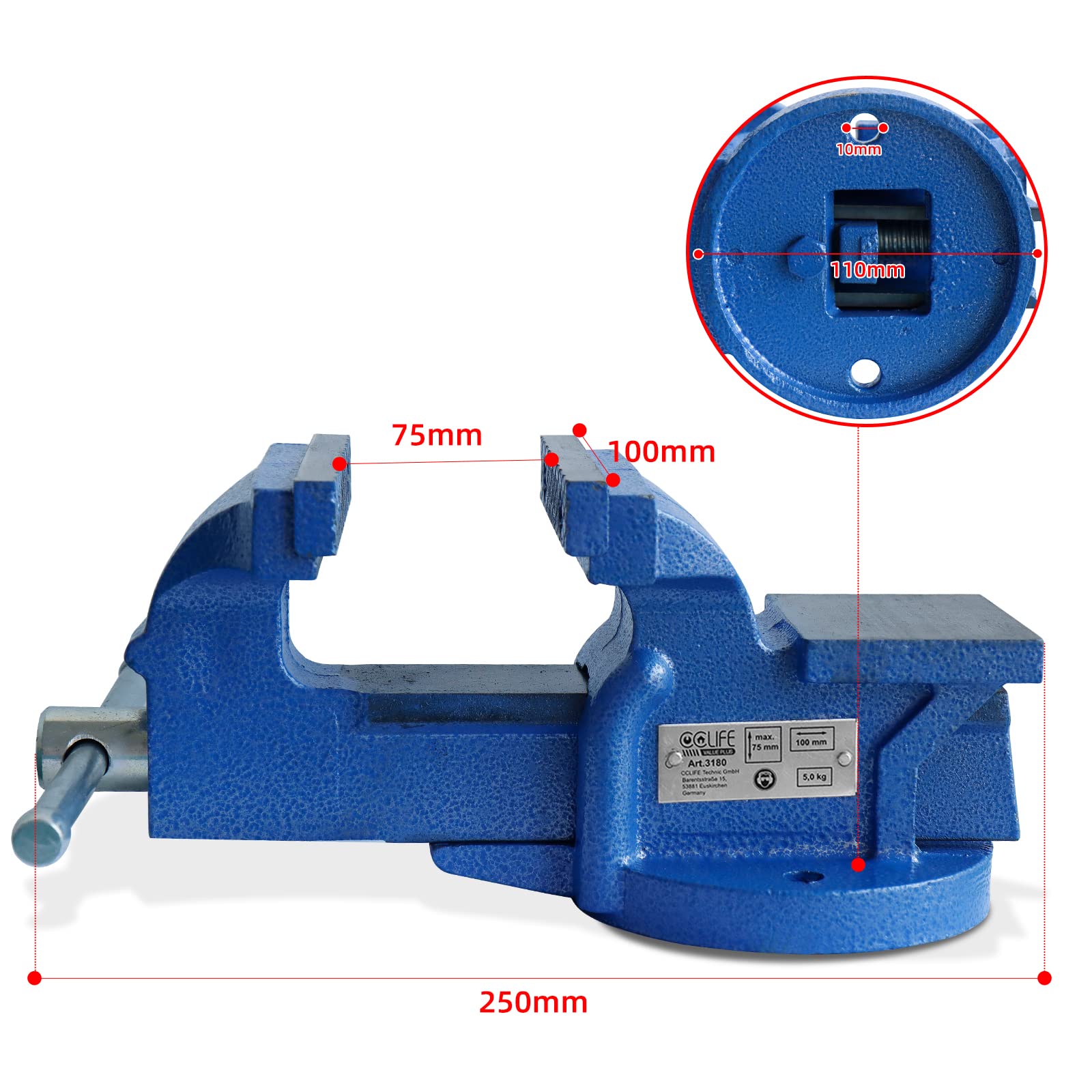 CCLIFE DIY Tools Étau Établi Fonte 100mm Acier