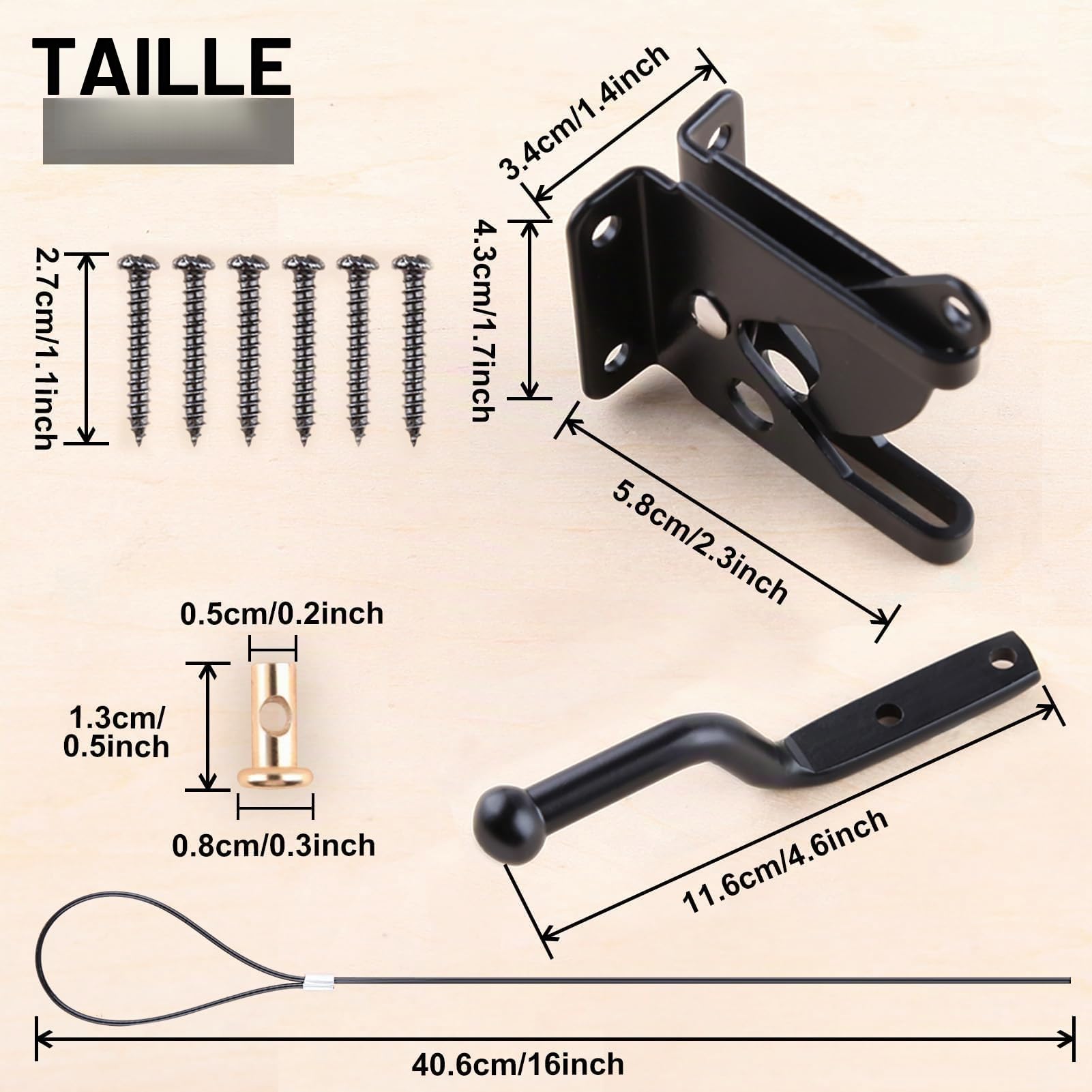 LEONTOOL Vis et Écrous loquet portail autobloquant noir avec câble