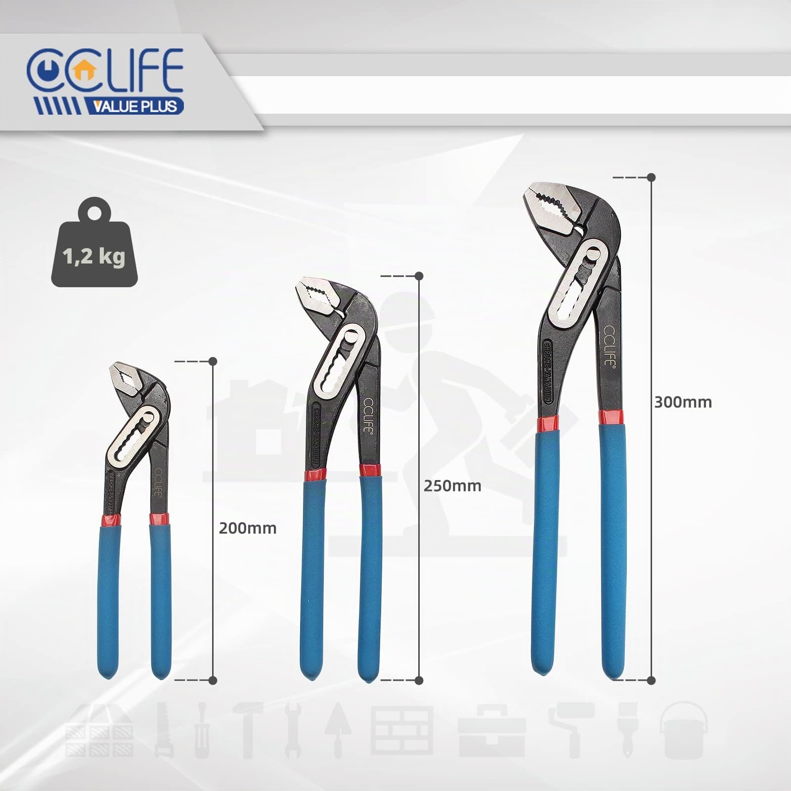 CCLIFE DIY Tools pince multiprise 200-250-300mm lot 3
