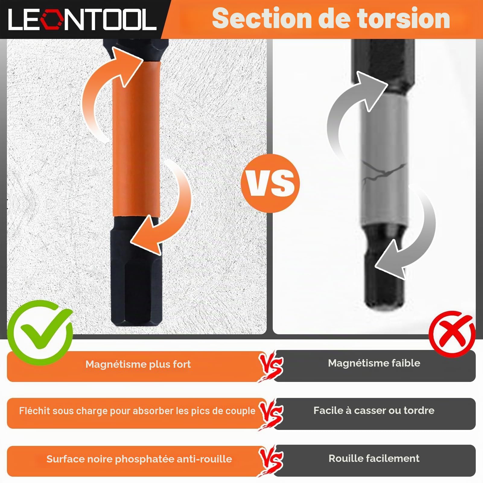 LEONTOOL Tournevis jeu 20 embouts hex S2 50mm métrique+SAE