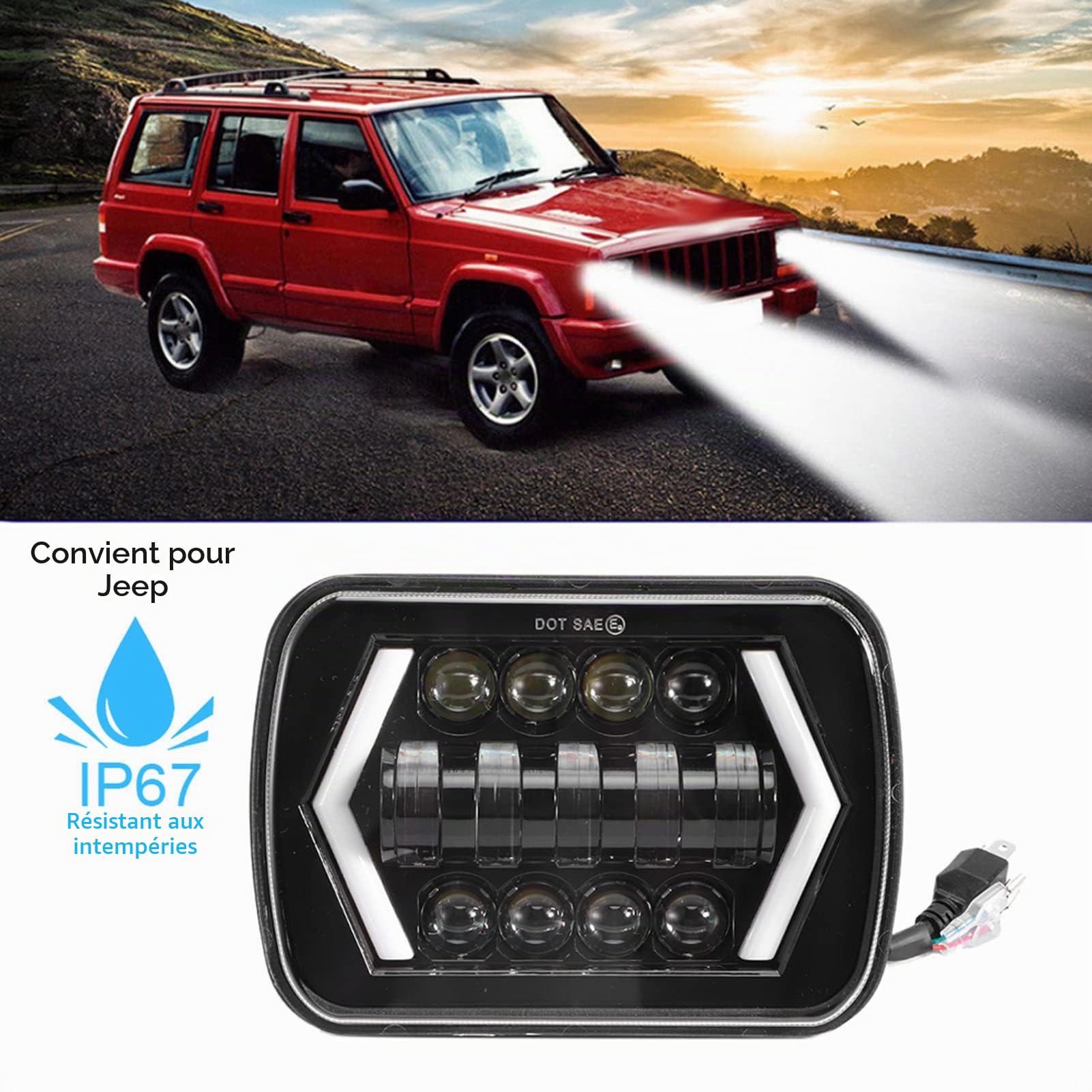OUKENS Électronique automobile phare LED 5x7 pouces H6054 IP67