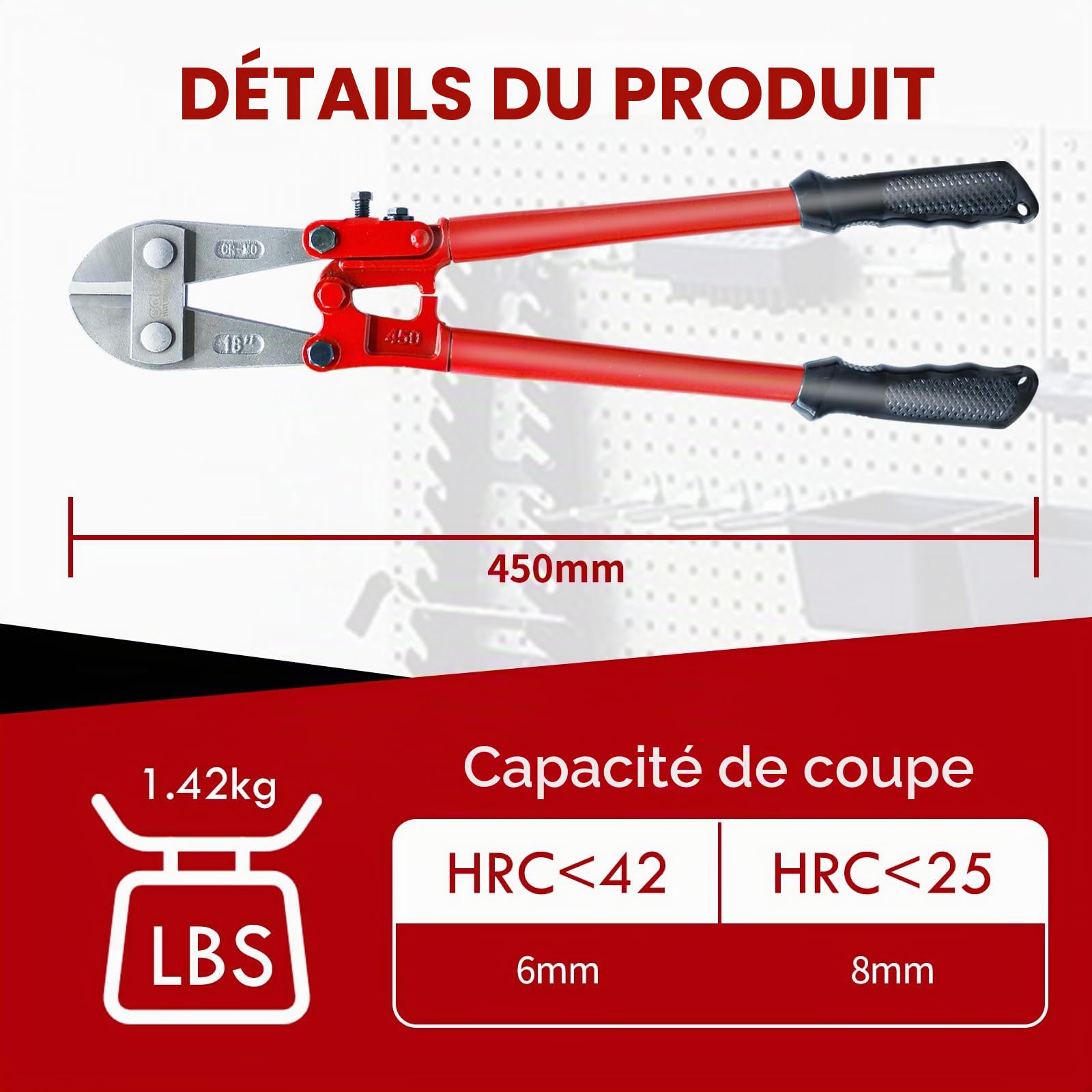 CCLife DIY Tools coupe-boulons 450 mm coupe 6 mm Cr-Mo
