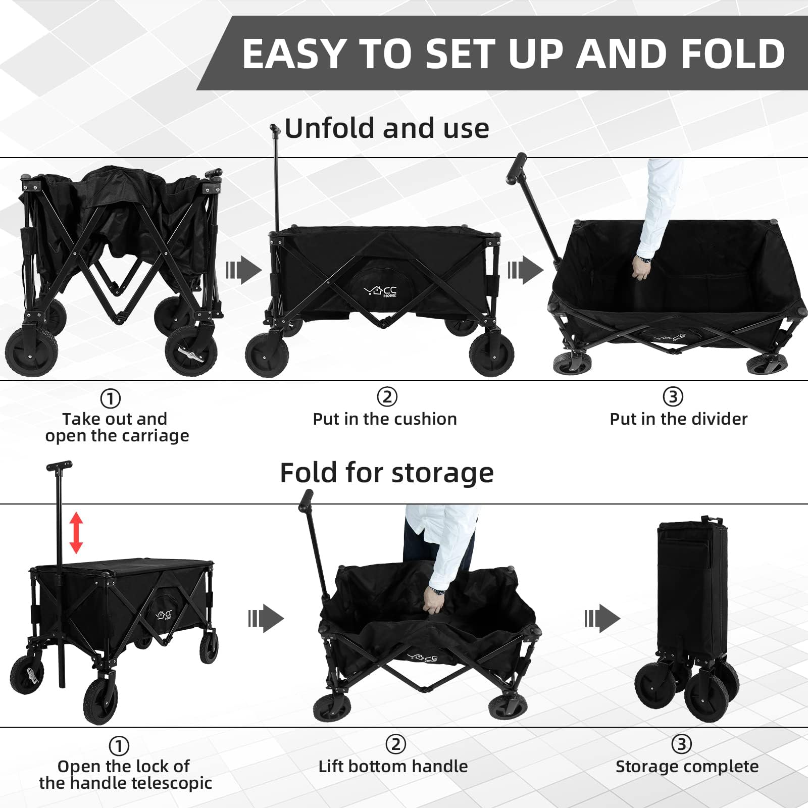 CCLIFE Chariot transport pliable 80 kg noir