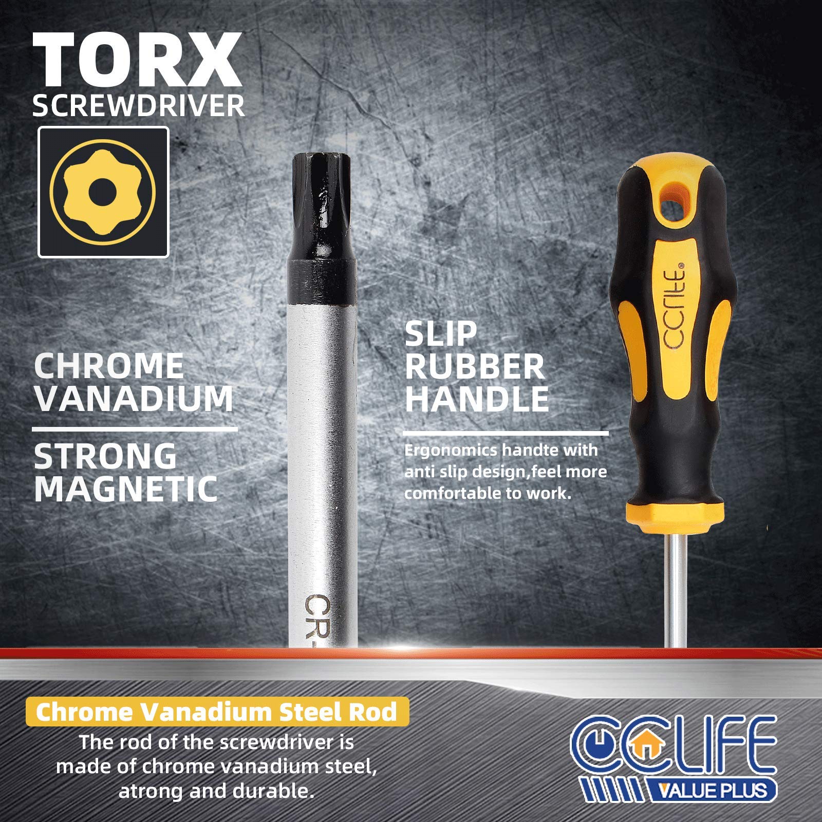 CCLIFE Torx T6-T40 Tournevis Précision 11 Pièces Trou Central