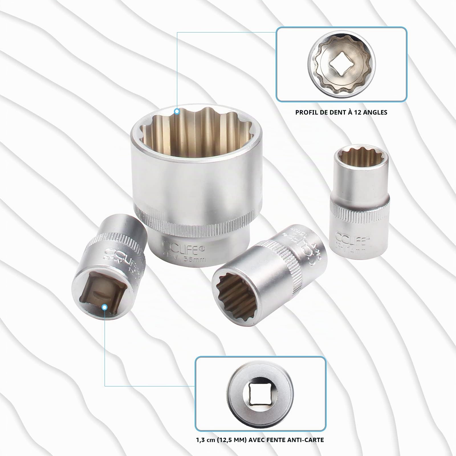 CCLIFE Socket and Bit Sets coffret douilles 1/2 21 pcs Cr-V