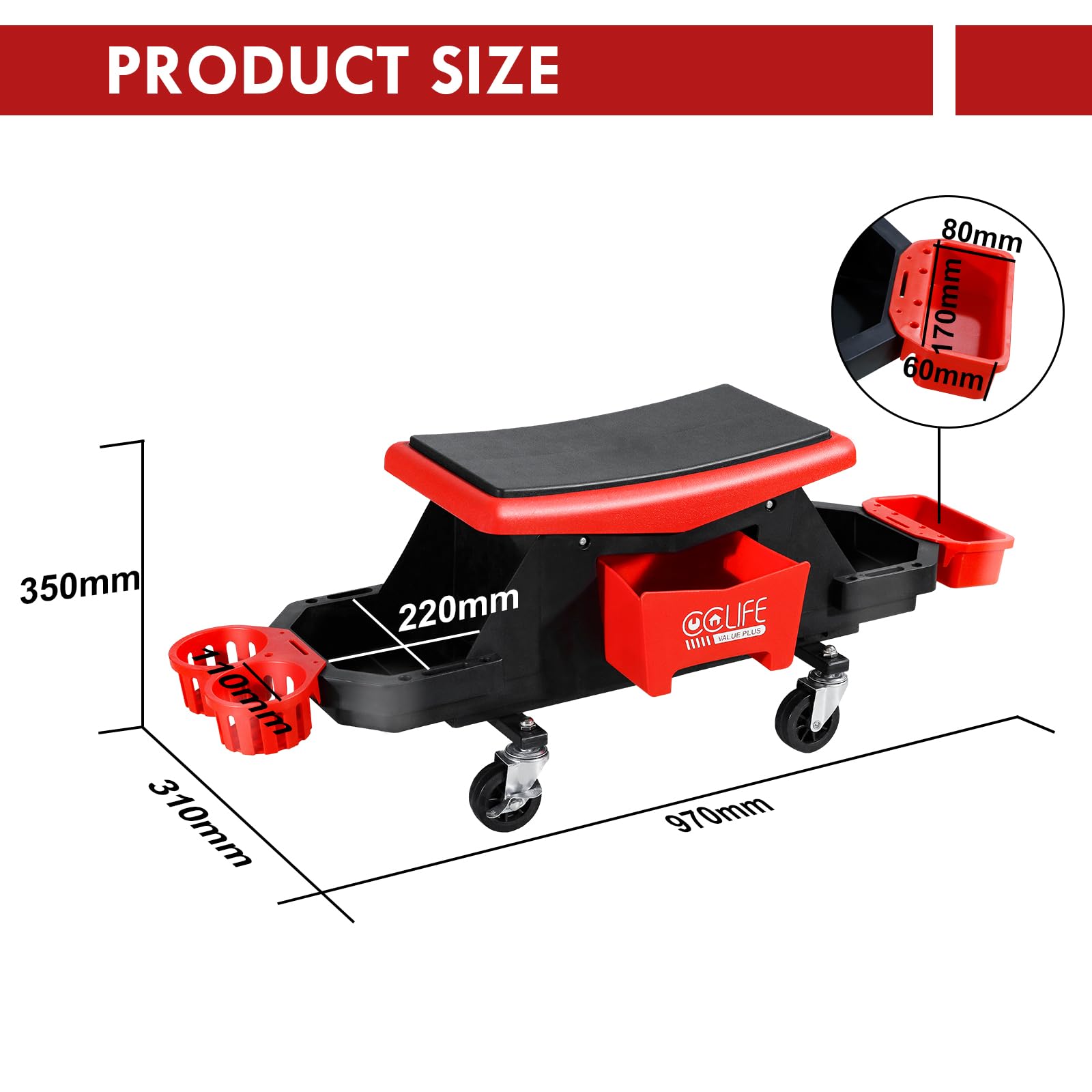 CCLife DIY Tools tabouret mécanicien roulant 180 kg avec tiroir