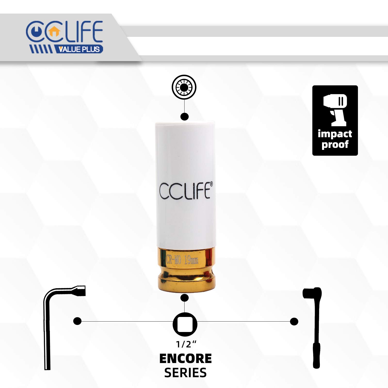 CCLIFE Jeu 3 douilles à choc 1/2" 17-19-21 mm jante alu
