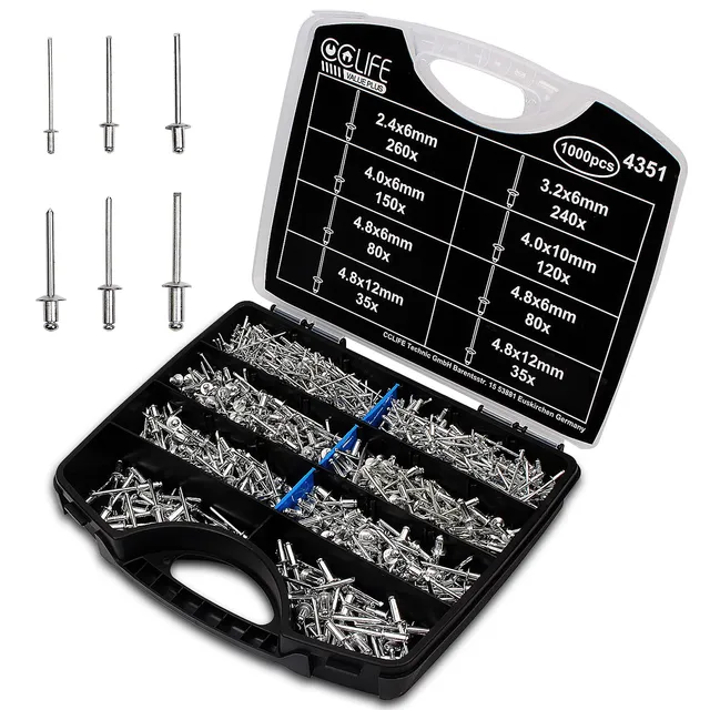 CCLIFE Rivet Guns boîte rivets aveugles alu 1000 pièces