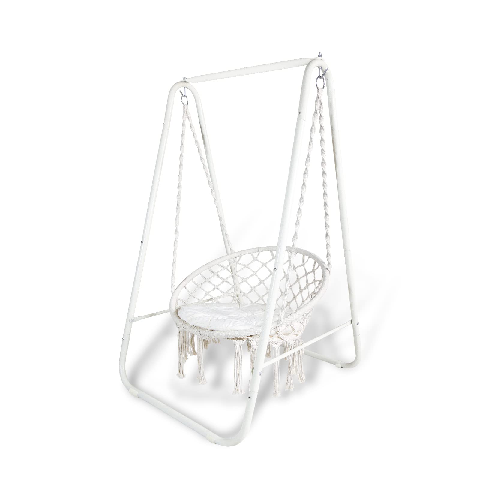 CCLIFE Fauteuil suspendu macramé beige 100 kg avec support