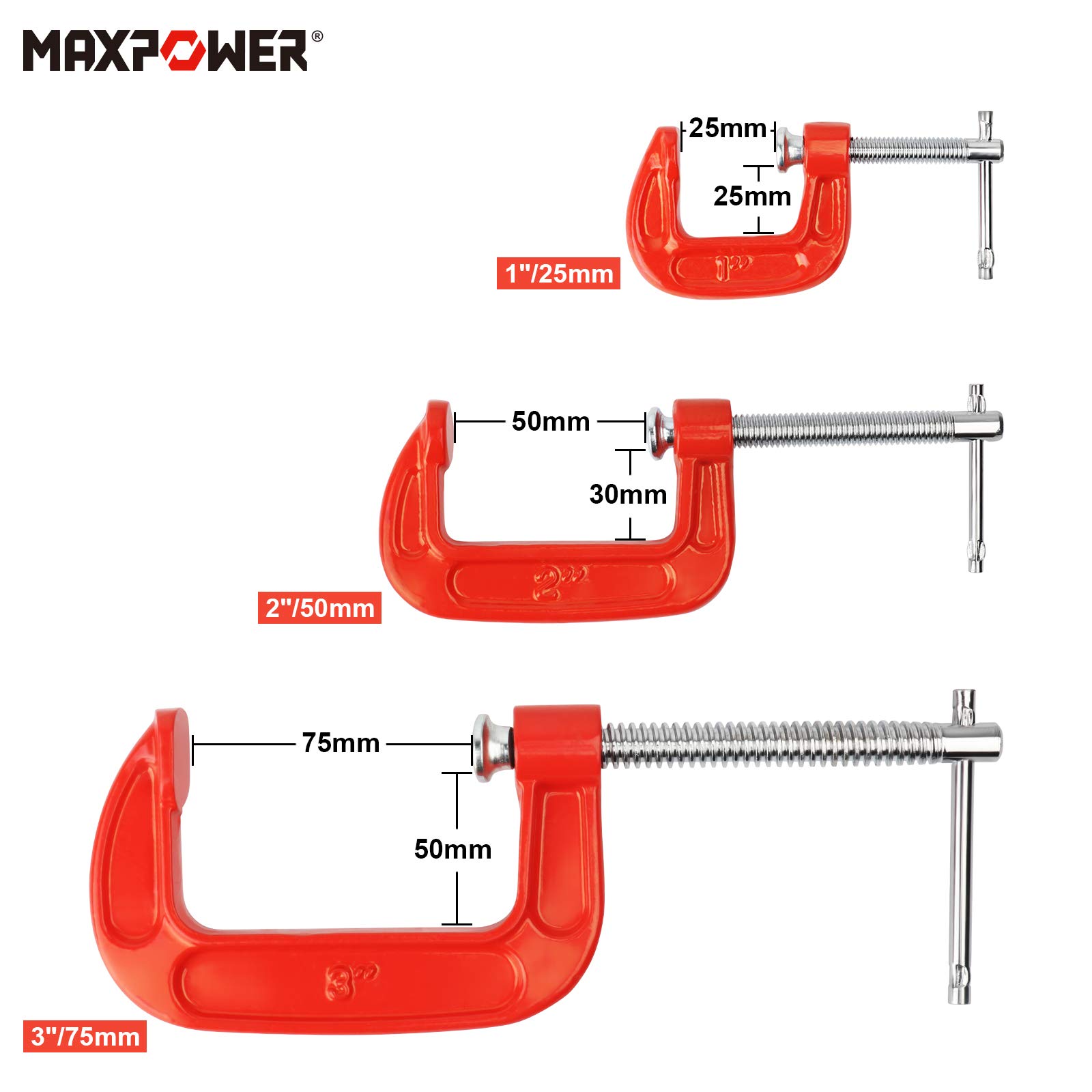 MaxPower Outils de serrage serre-joints C lot 3 25-75mm