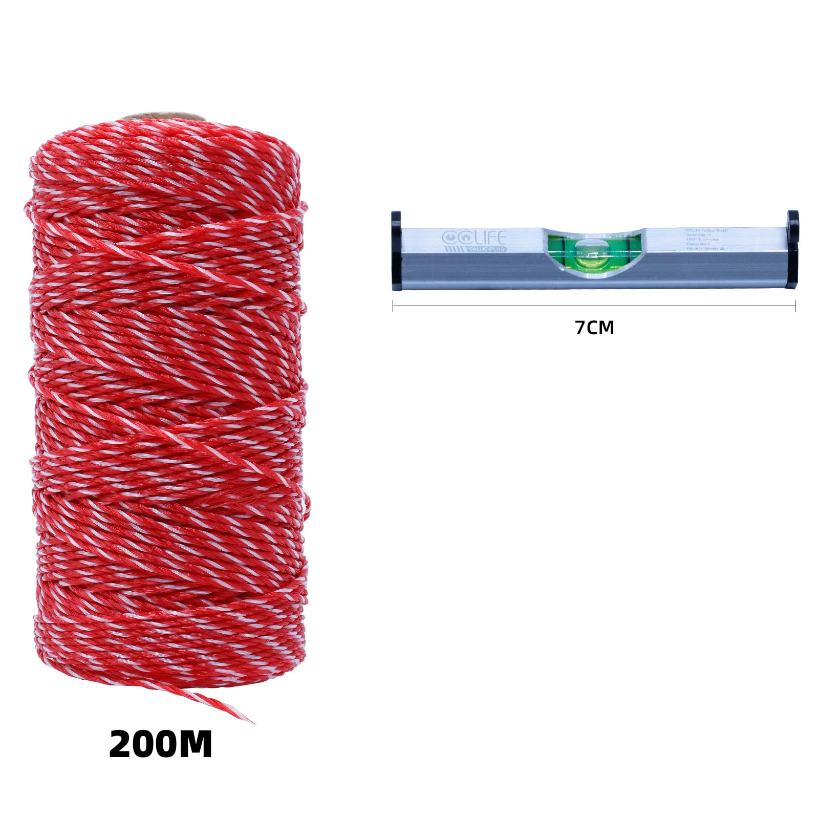 CCLIFE DIY Tools cordeau maçon 200 m rouge-blanc 2 mm