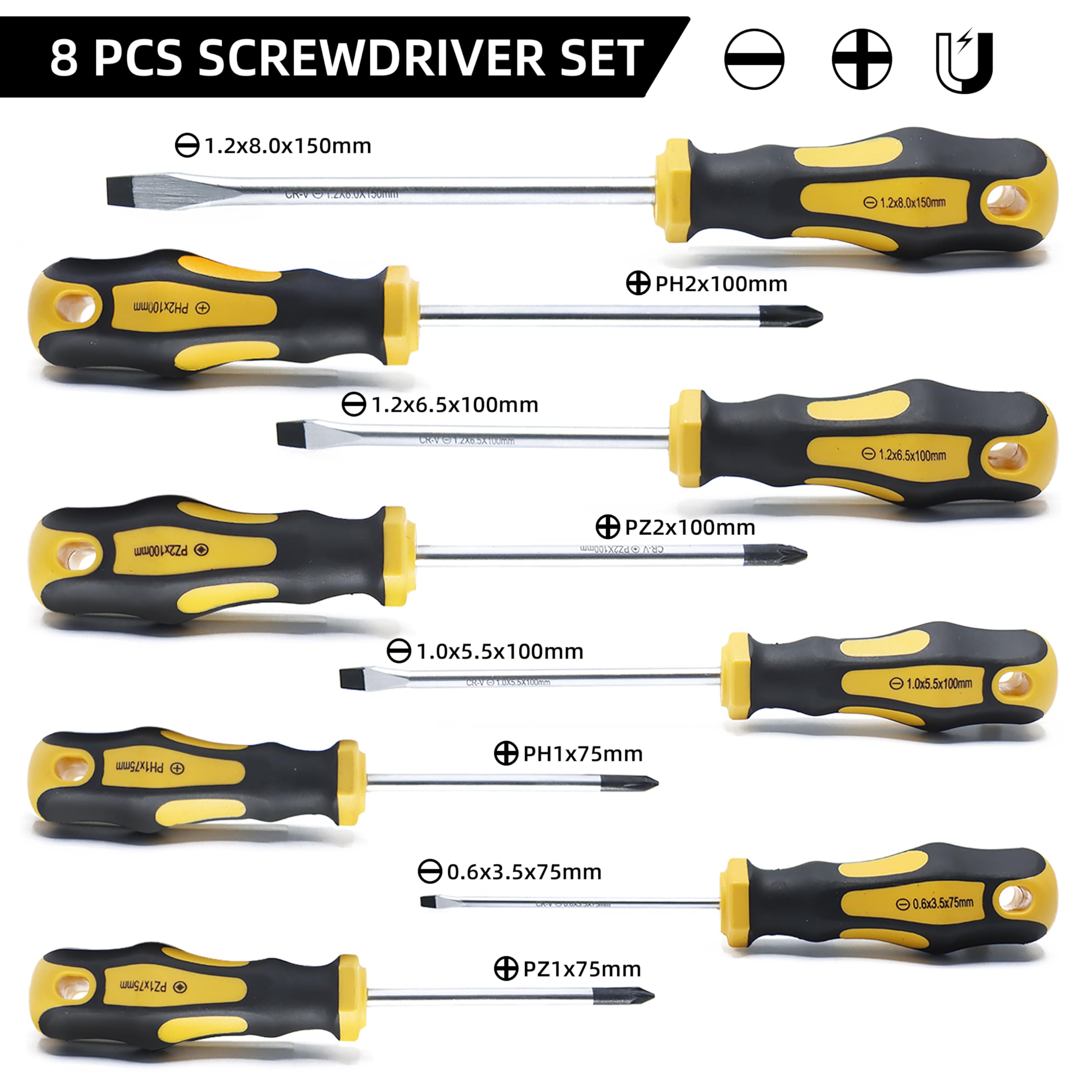 CCLIFE Screwdriver Sets jeu tournevis aimanté 8 pcs PH PZ SL