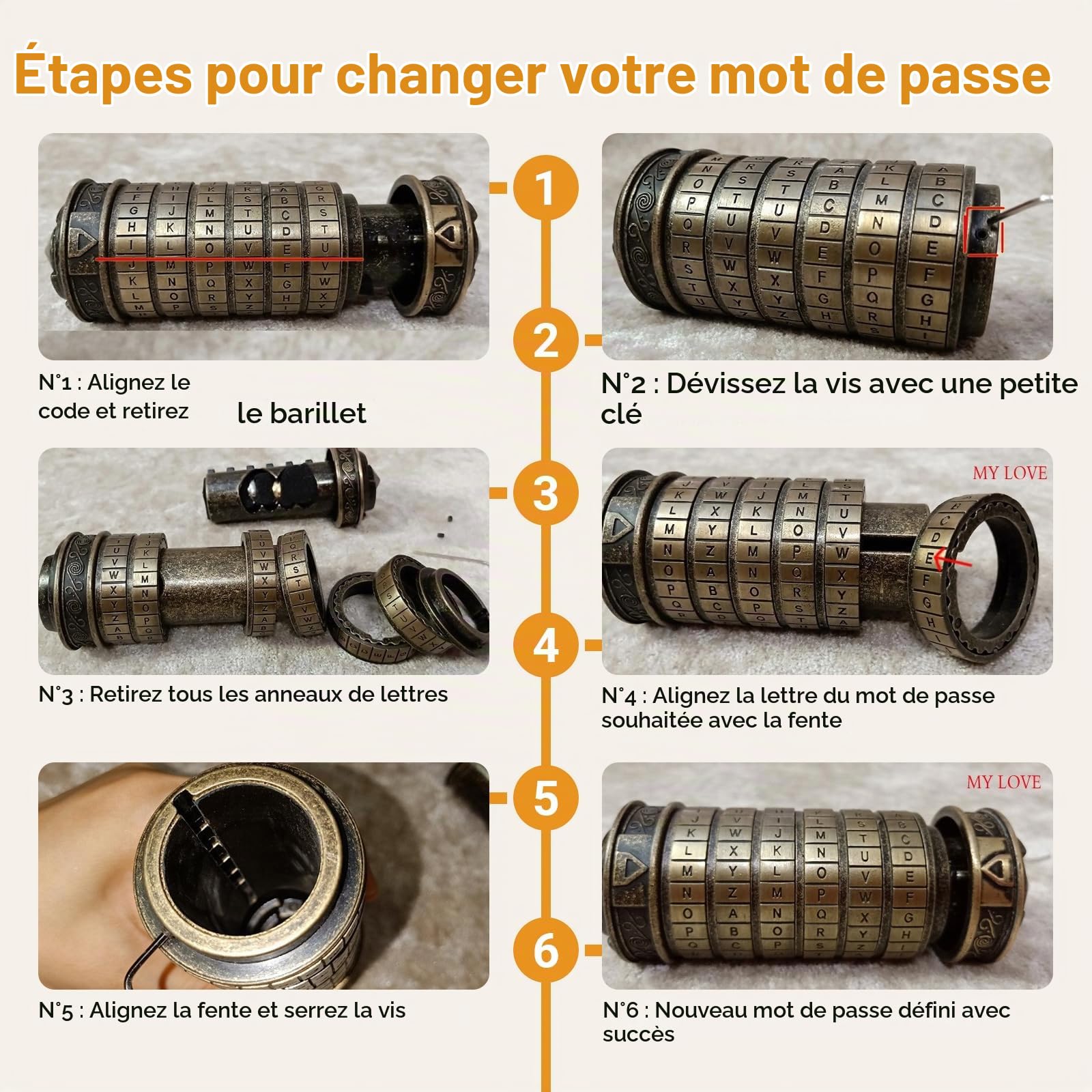 OUKENS Sports et loisirs mini serrure cryptex métal bague