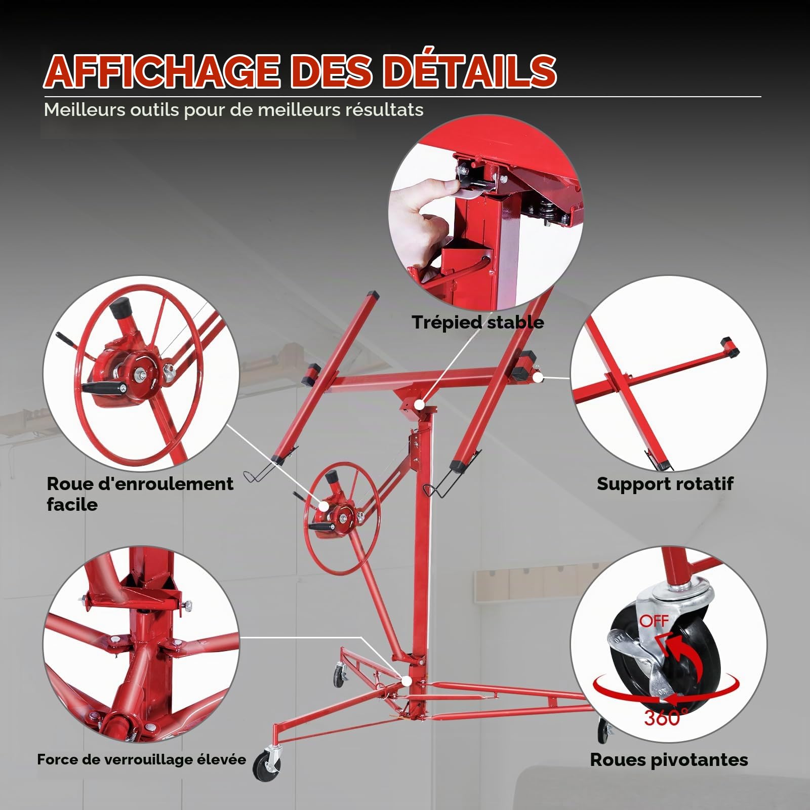 CCLife DIY Tools lève-plaque pliable rouge 68 kg 140-350 cm