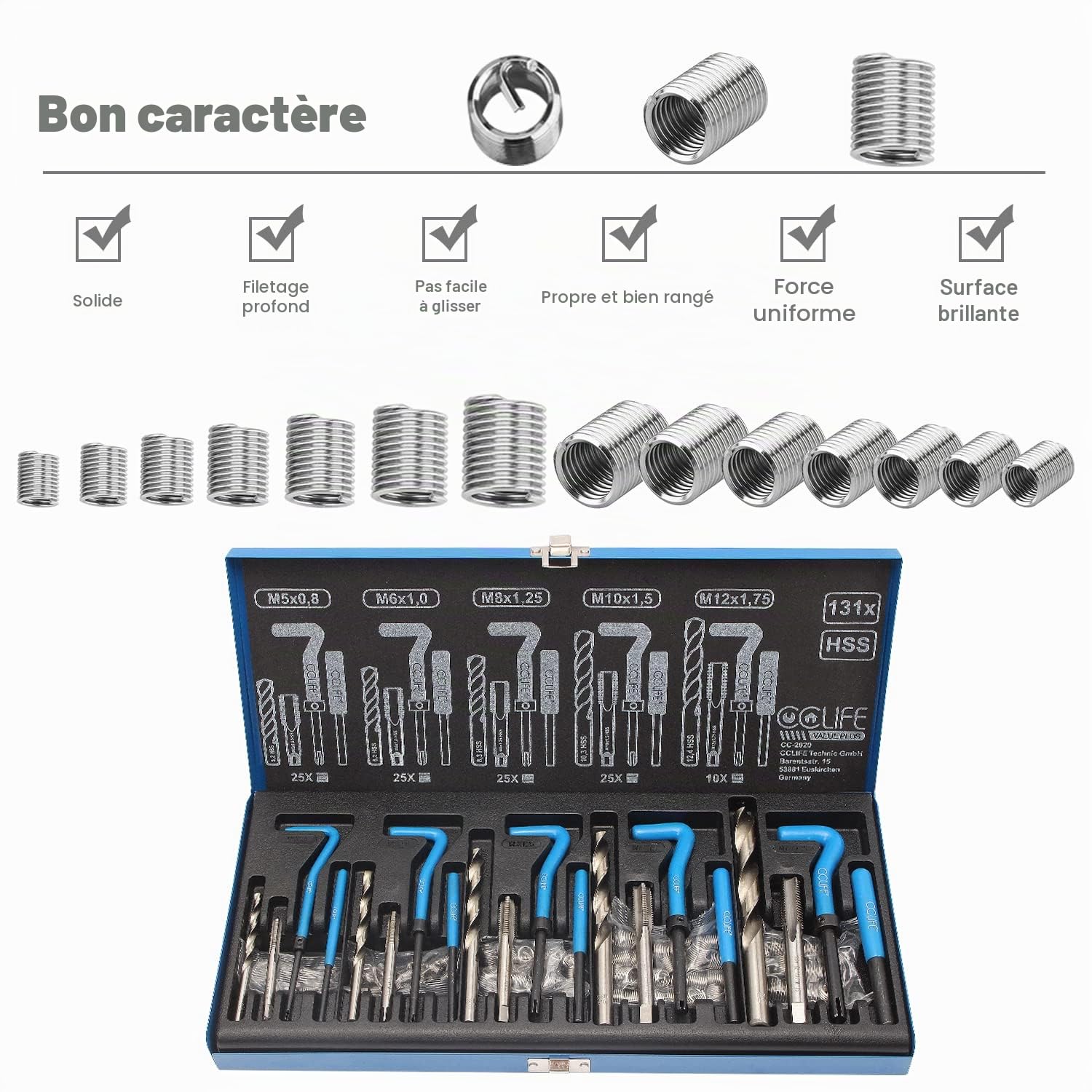 CCLIFE Thread Cutting kit réparation filetage 131 pièces M5-M12
