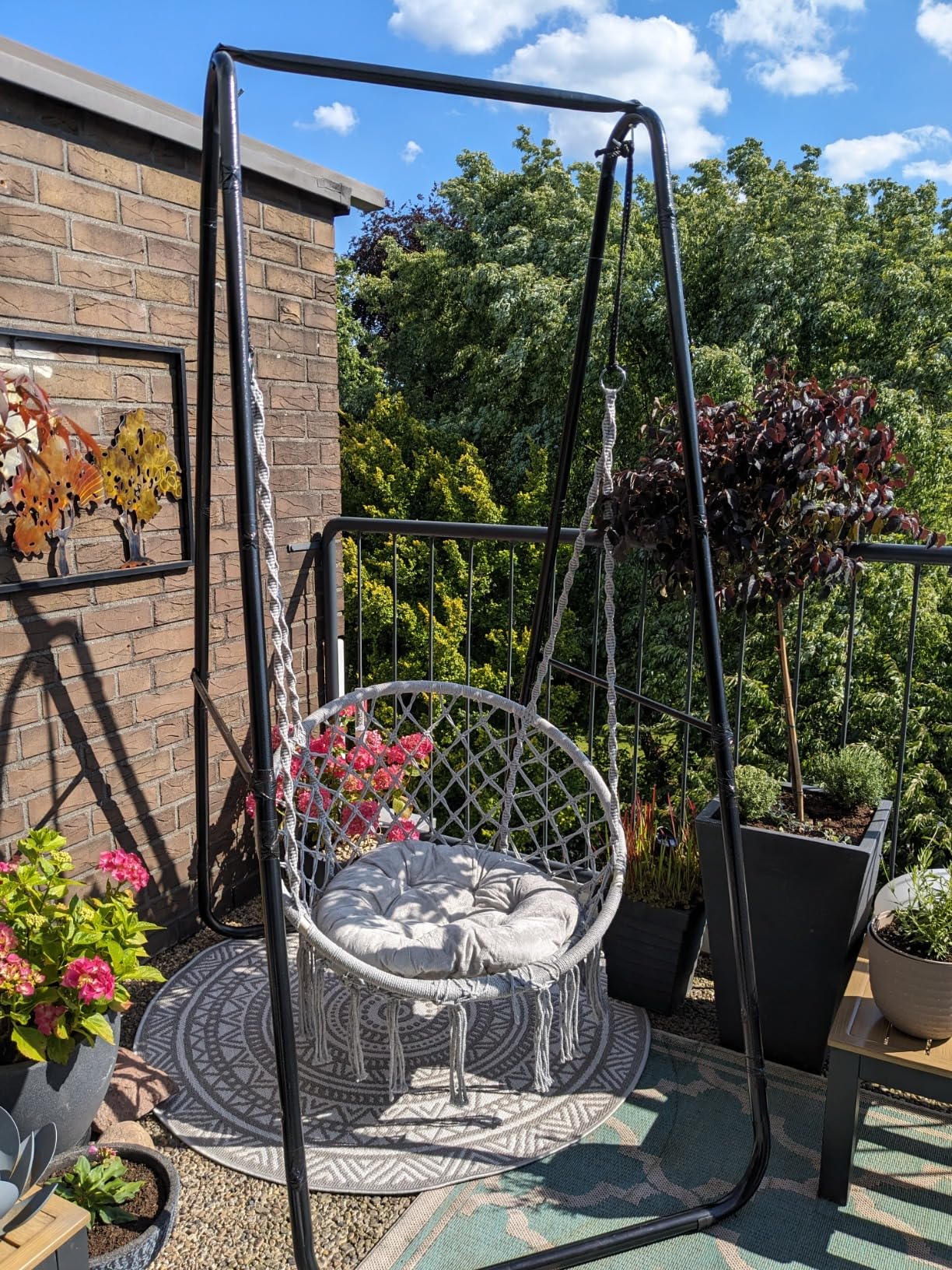 CCLIFE Fauteuil suspendu macramé gris foncé 100 kg support