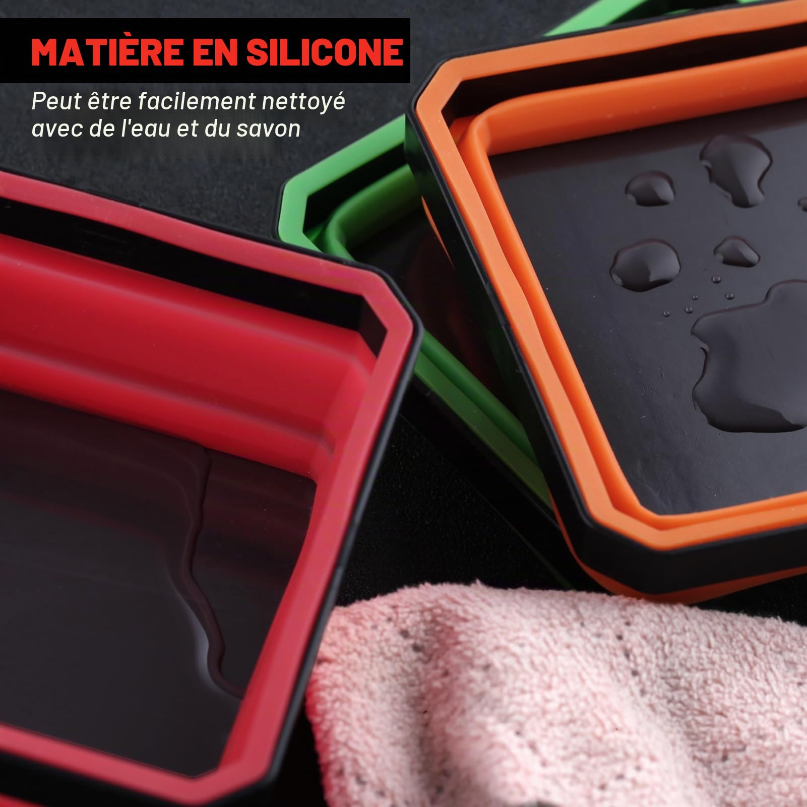 LEONTOOL Plateau magnétique silicone pliable lot de 3