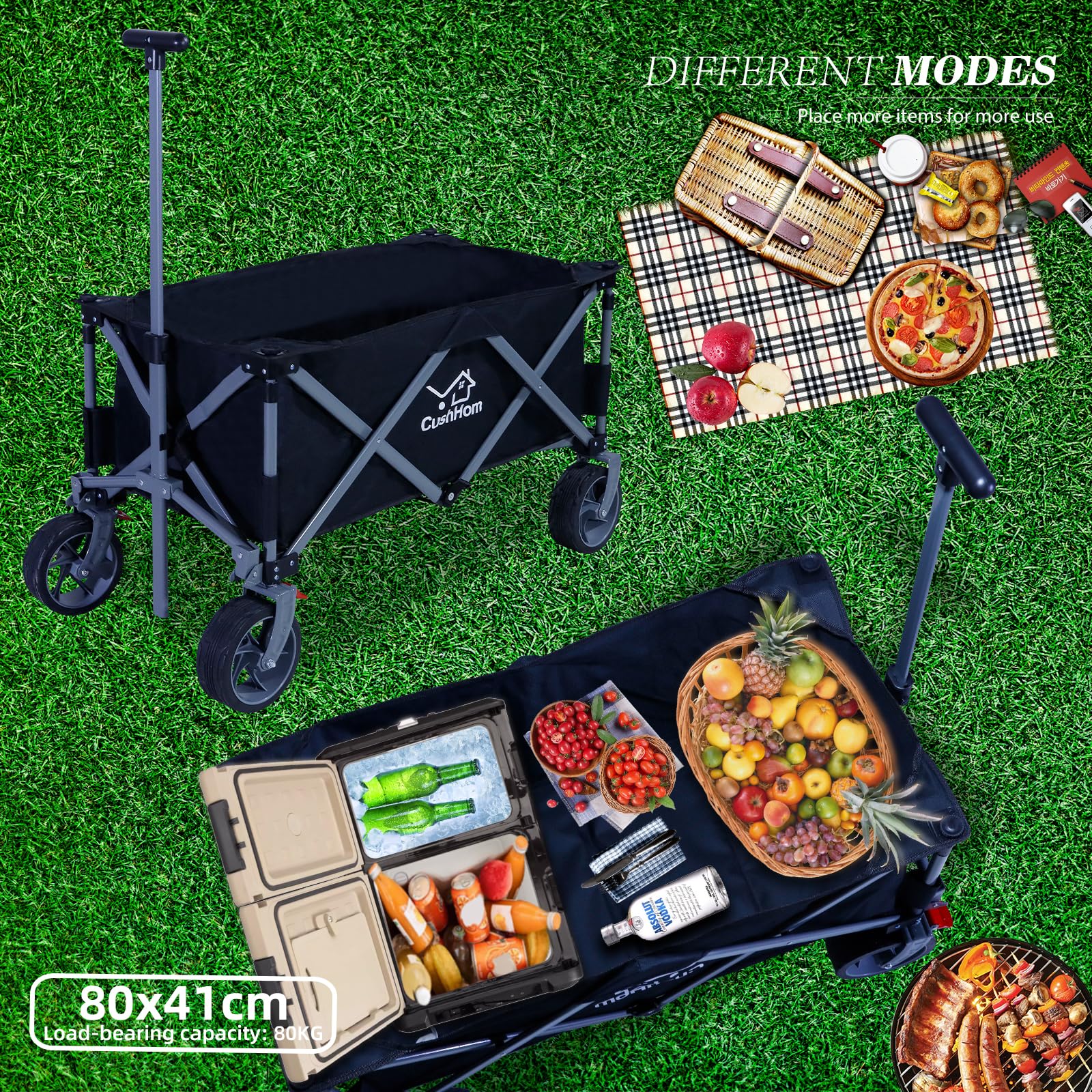 CCLIFE Chariot transport pliable 80 kg noir
