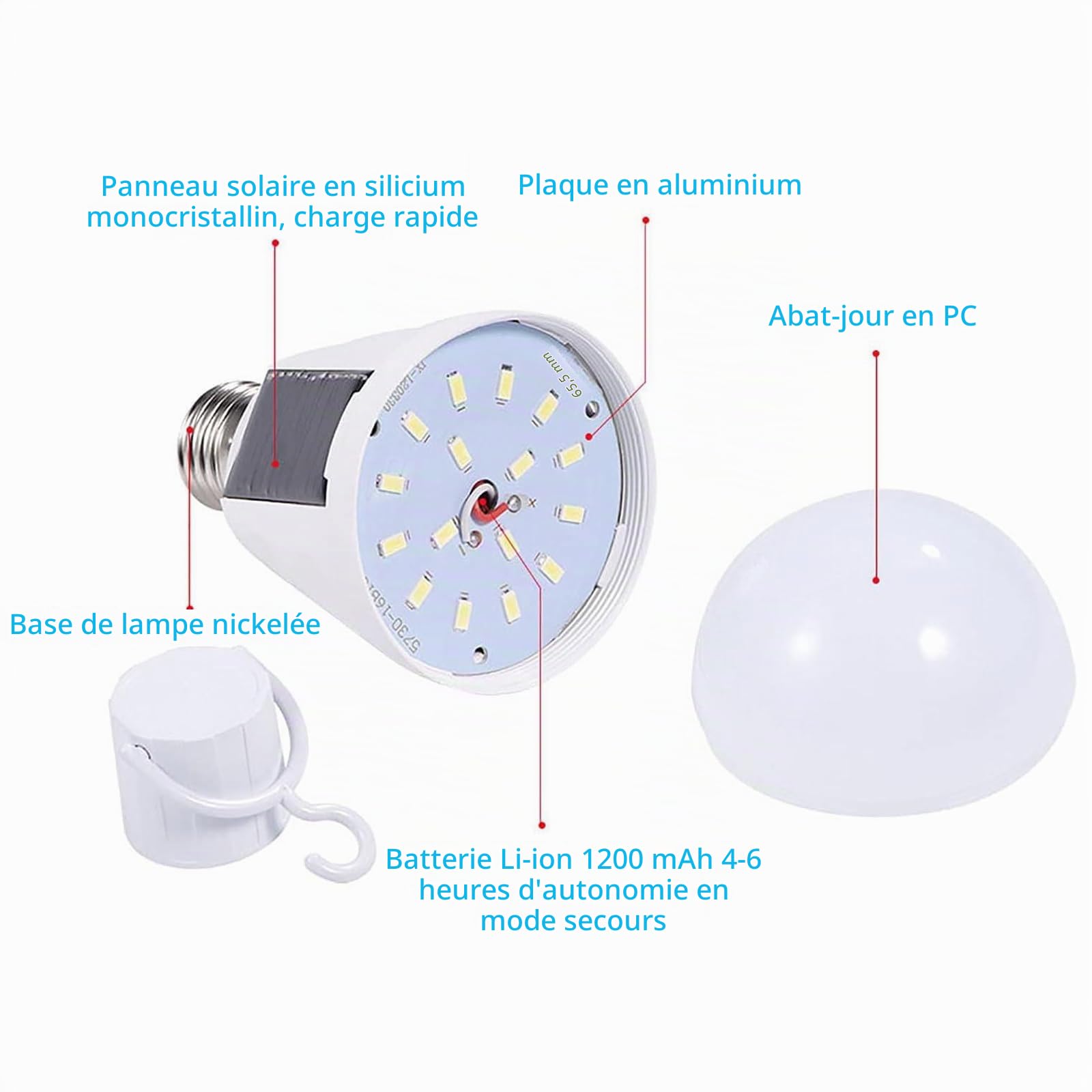 OUKENS Ampoule LED solaire E27 12W portable IP65